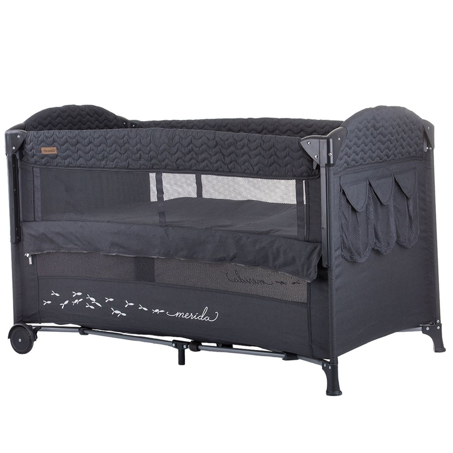 Patut pliabil Chipolino Merida anthracite linen cu laterala culisanta fotografia produsului