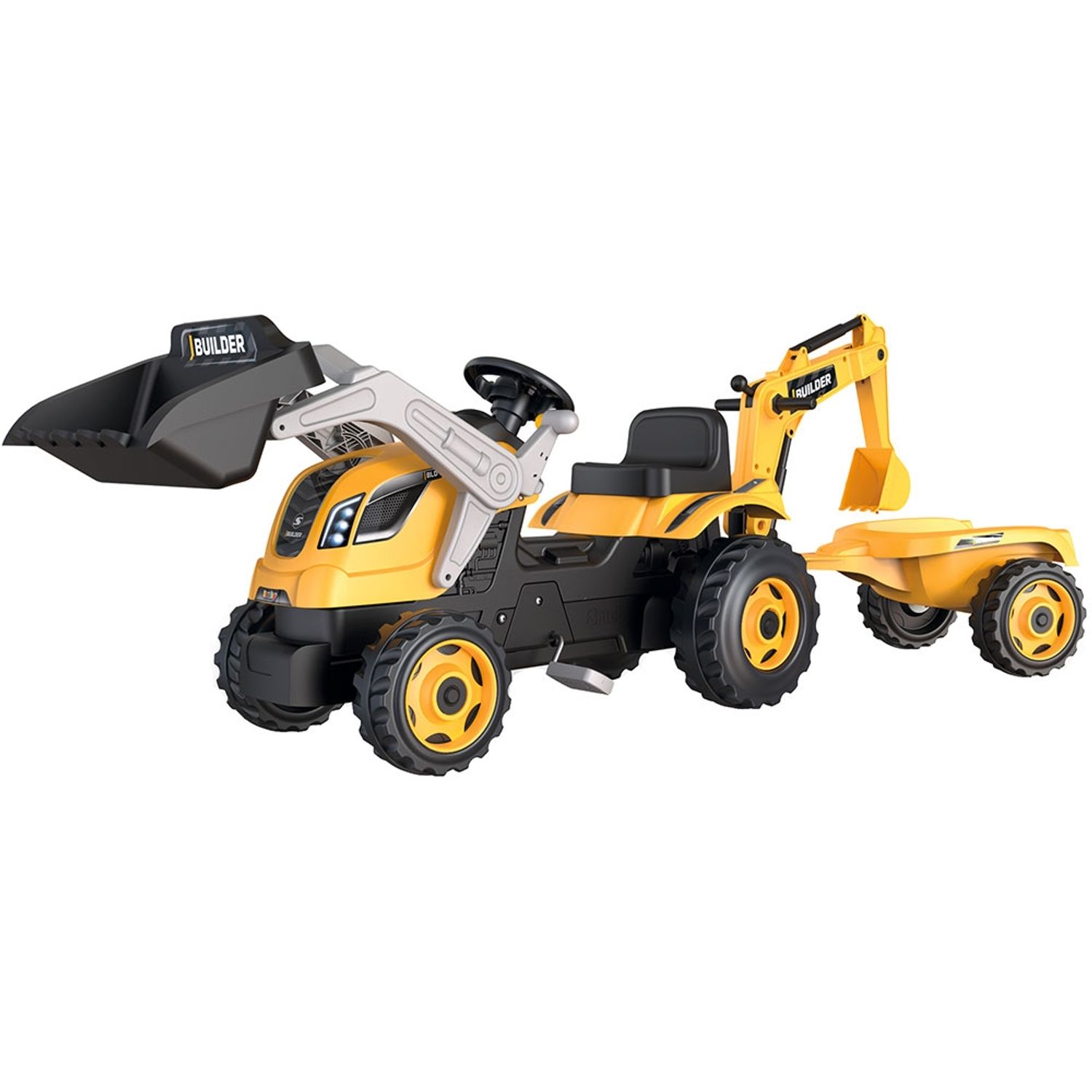 Tractor cu pedale si remorca Smoby Builder Max galben fotografia produsului