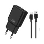Incarcator retea cu 2 porturi USB, cablu 1 m, 2 A, microUSB, Negru fotografia produsului