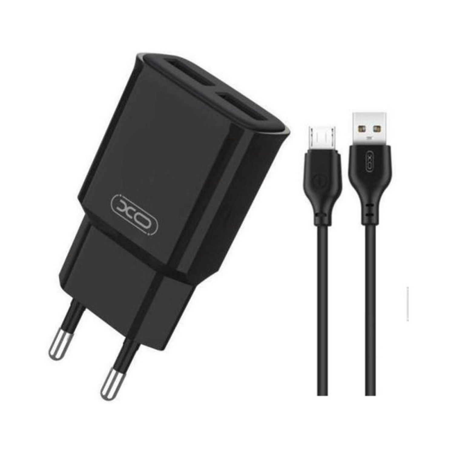 Incarcator retea cu 2 porturi USB, cablu 1 m, 2 A, microUSB, Negru fotografia produsului