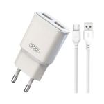 Incarcator retea cu 2 porturi USB, cablu 1 m, 2 A, microUSB, Alb fotografia produsului