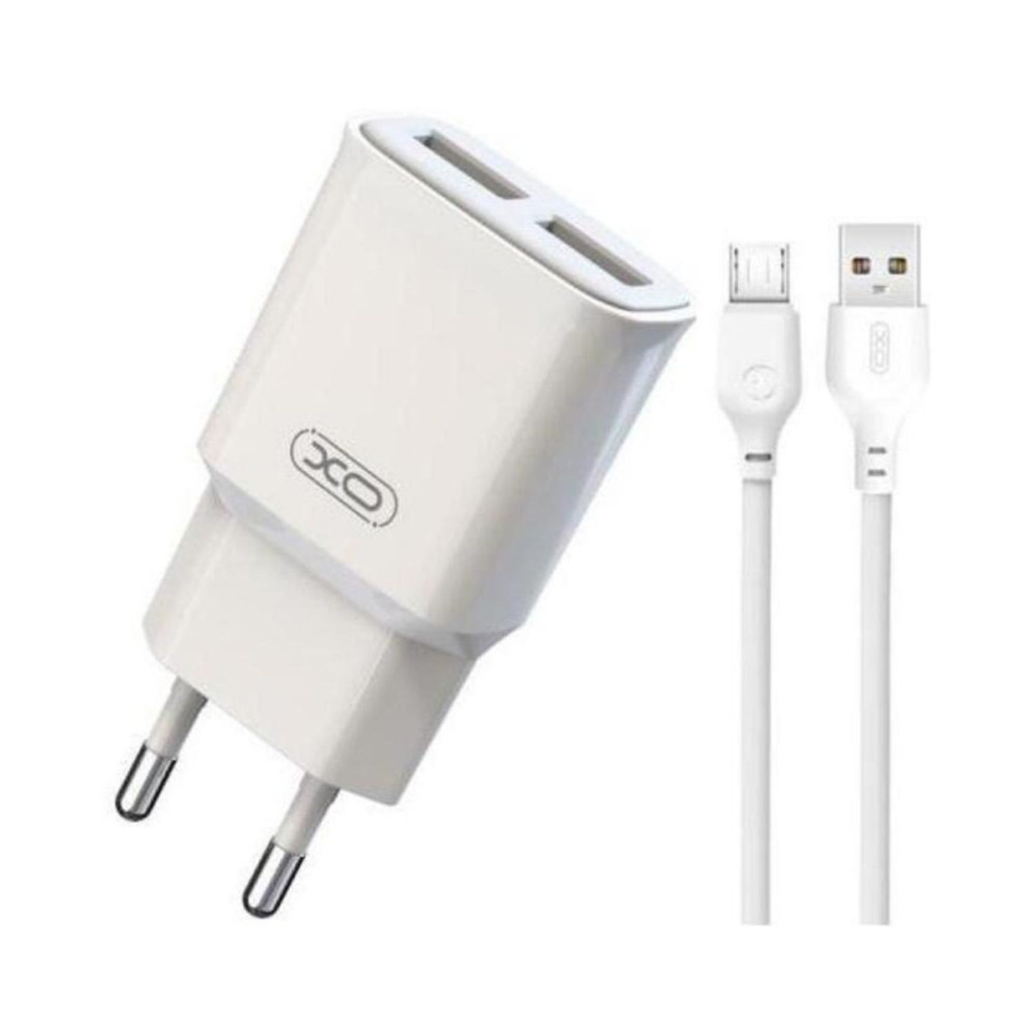 Incarcator retea cu 2 porturi USB, cablu 1 m, 2 A, microUSB, Alb fotografia produsului