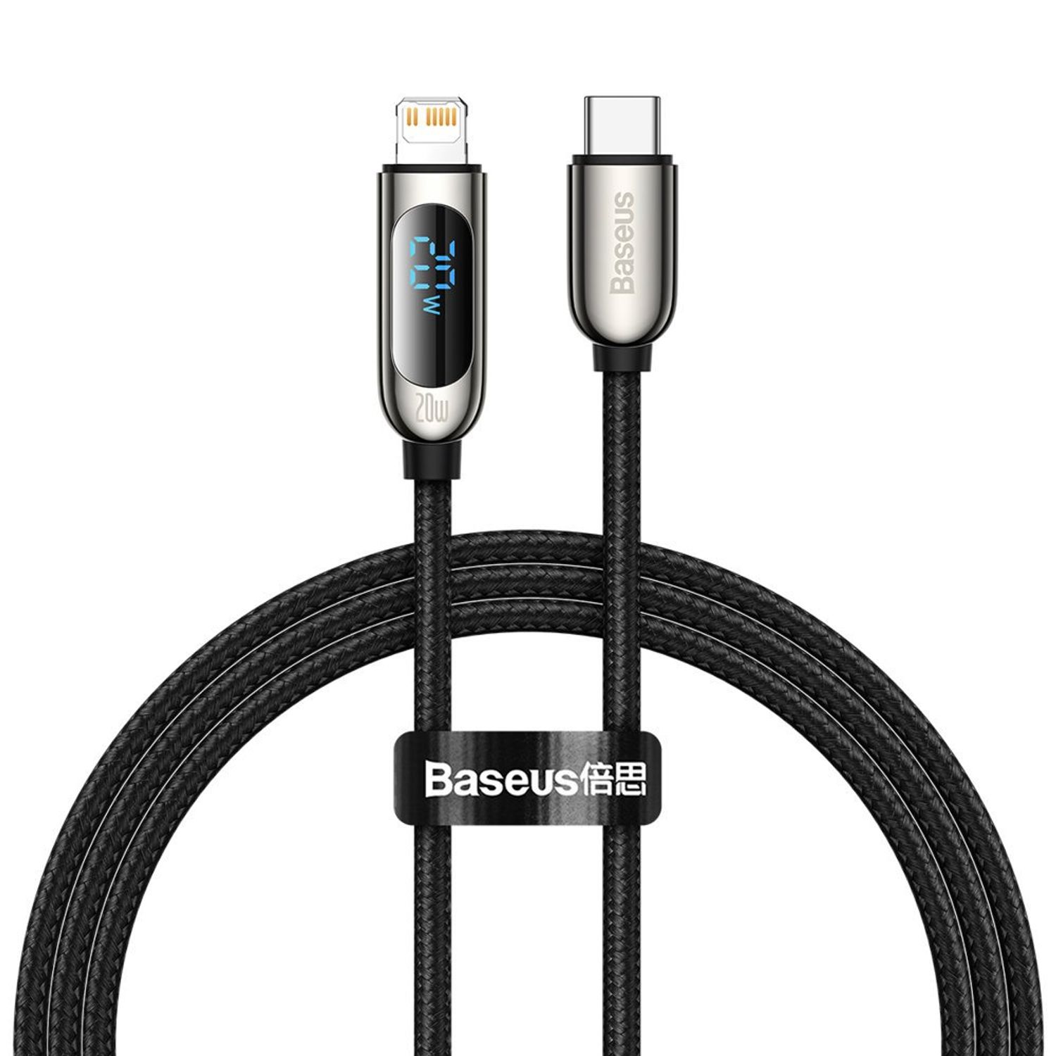 Cablu date tip Lightning Baseus Display, Type-C la Lightning, 20W, 1m, Negru fotografia produsului