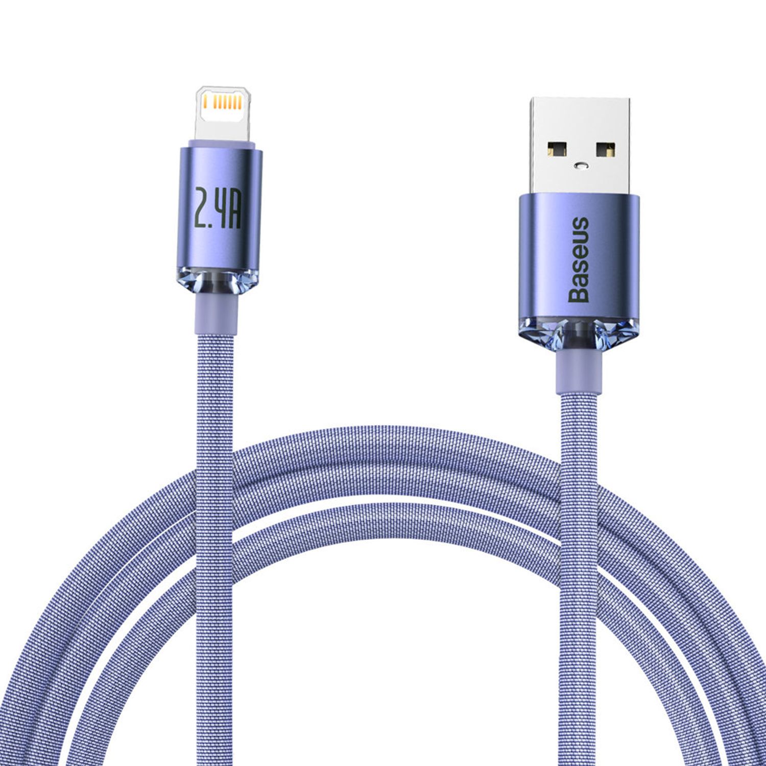 Cablu pentru incarcare si transfer de date Baseus Crystal Shine, USB Lightning, 2.4A, 2m, Mov fotografia produsului