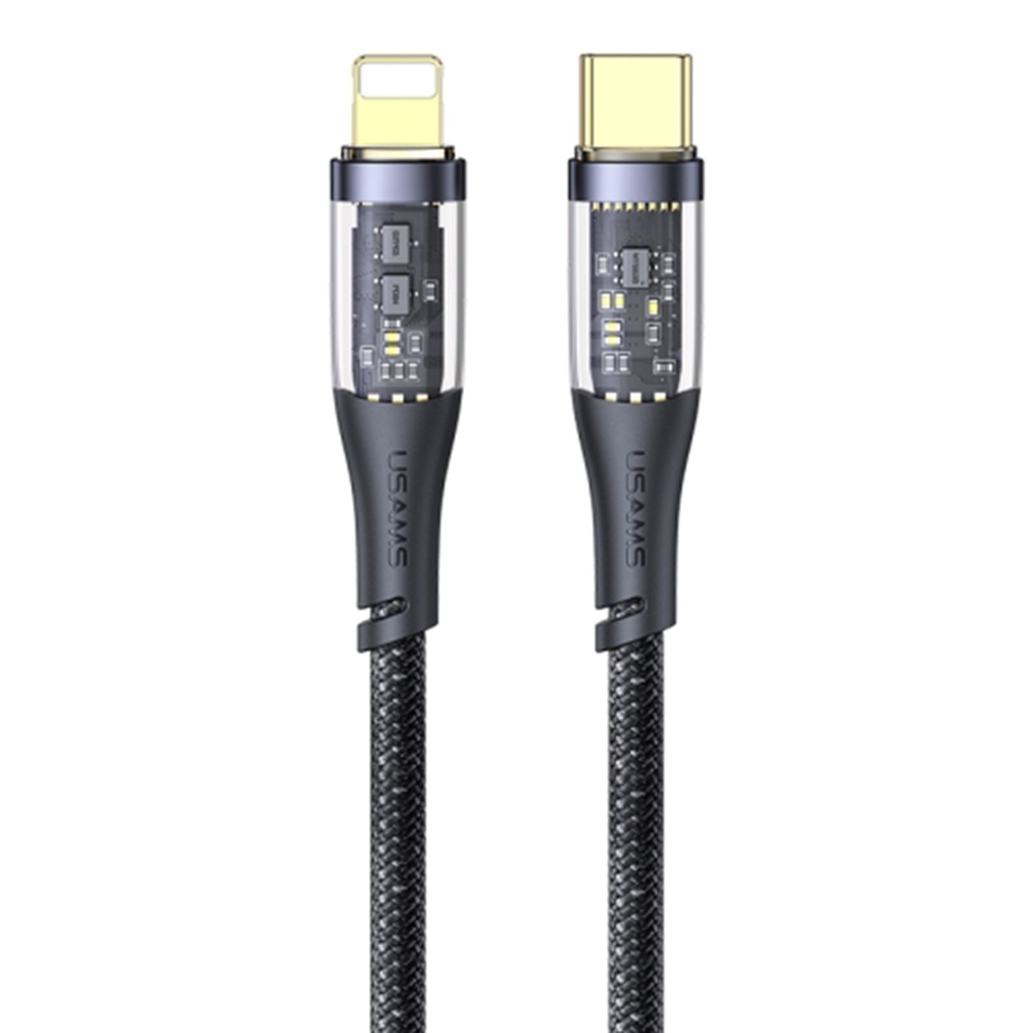 Cablu date tip Lightning Usams Icy Series, Type-C la Lightning, PD, 20W, 1.2m, Negru fotografia produsului