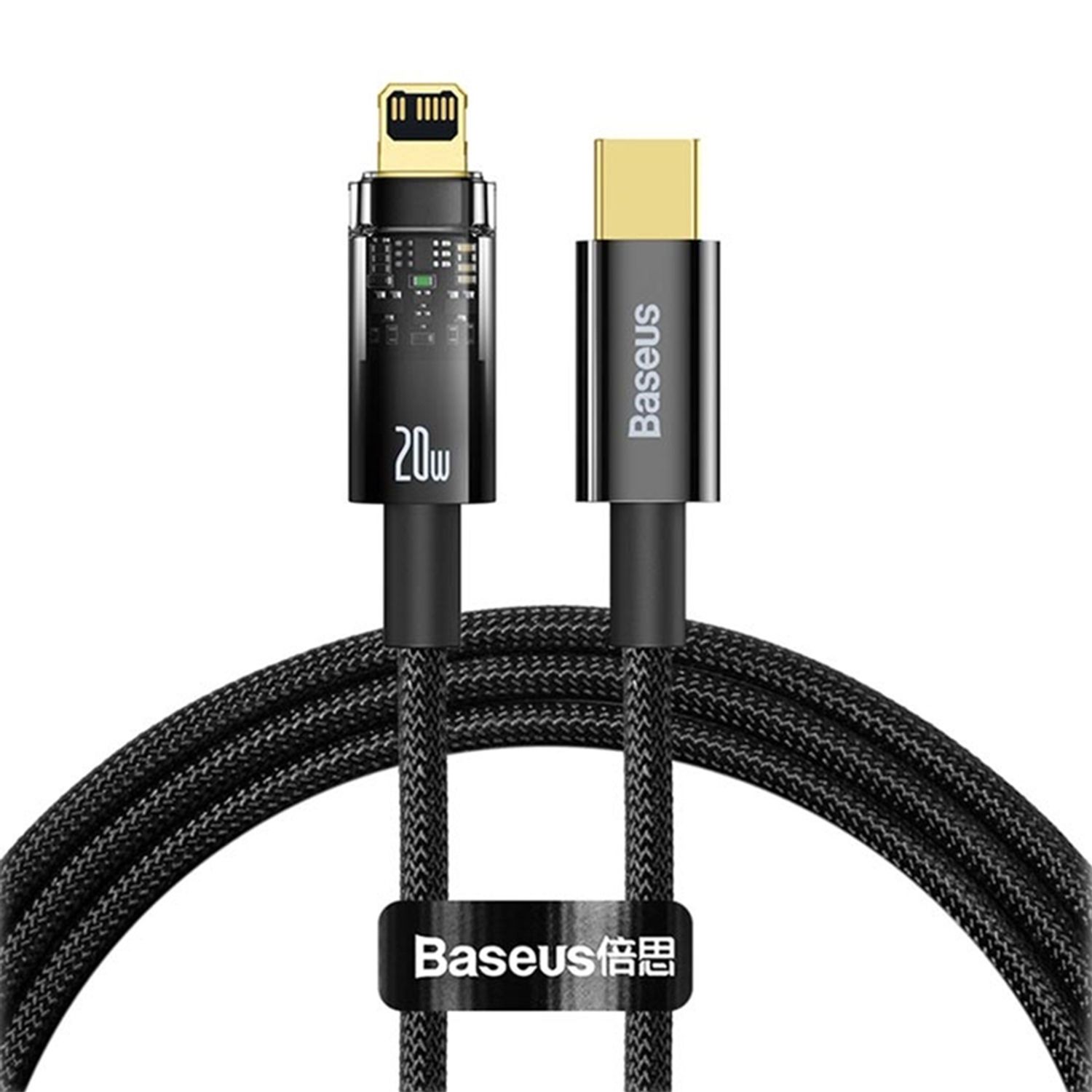 Cablu date tip Lightning Baseus Explorer Aula Power-Off, Type-C la Lightning, 20W, 1m, Negru fotografia produsului