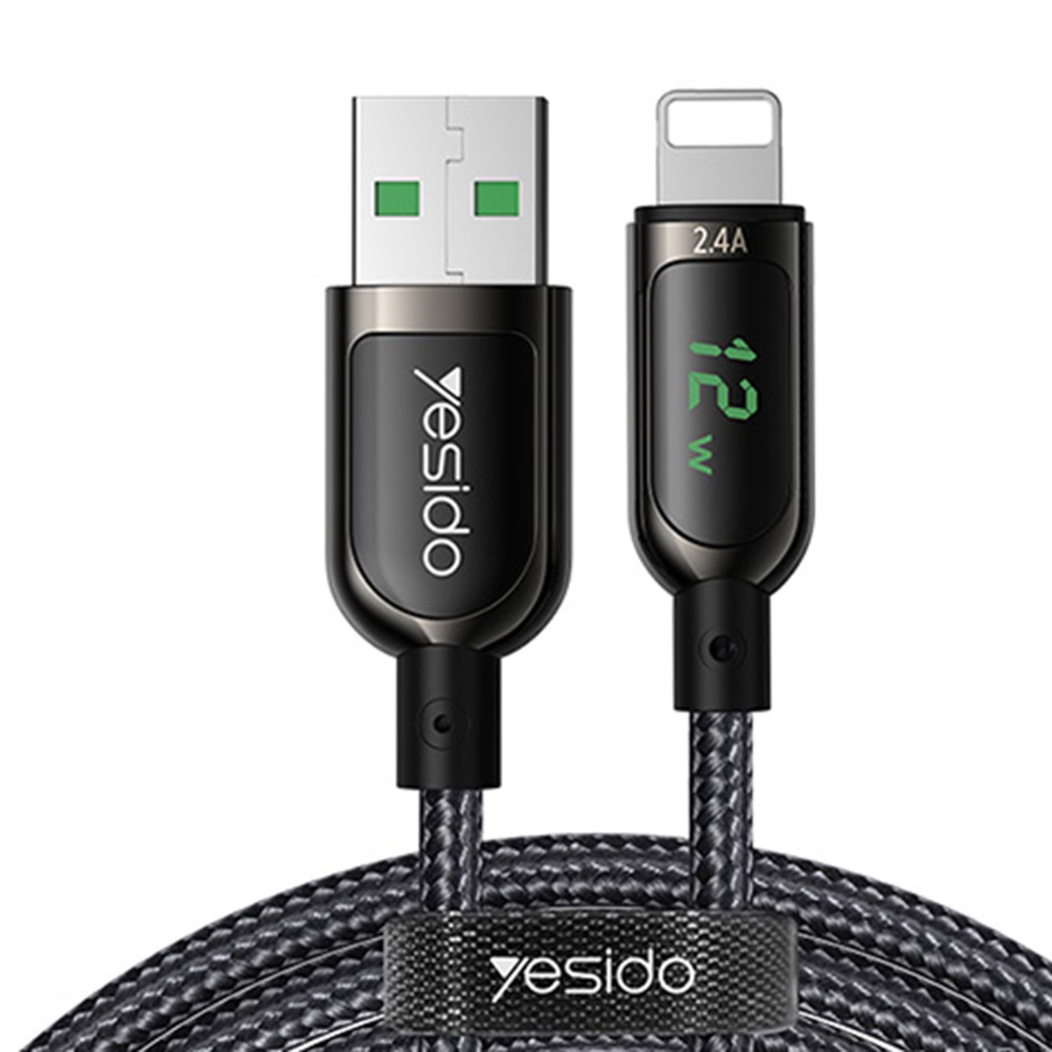 Cablu date tip Lightning Yesido, USB la Lightning, 2.4A, Digital Display, 1.2m, Negru fotografia produsului