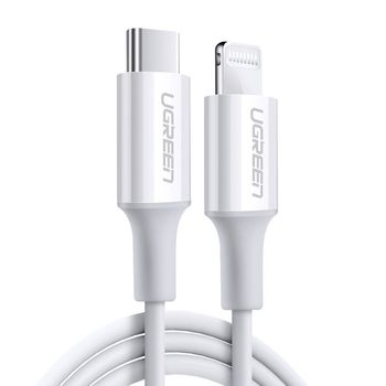 Cablu Date Tip Lightning Ugreen Rubber Shell, USB-C La Lightning MFi, 3A, 2m, Alb