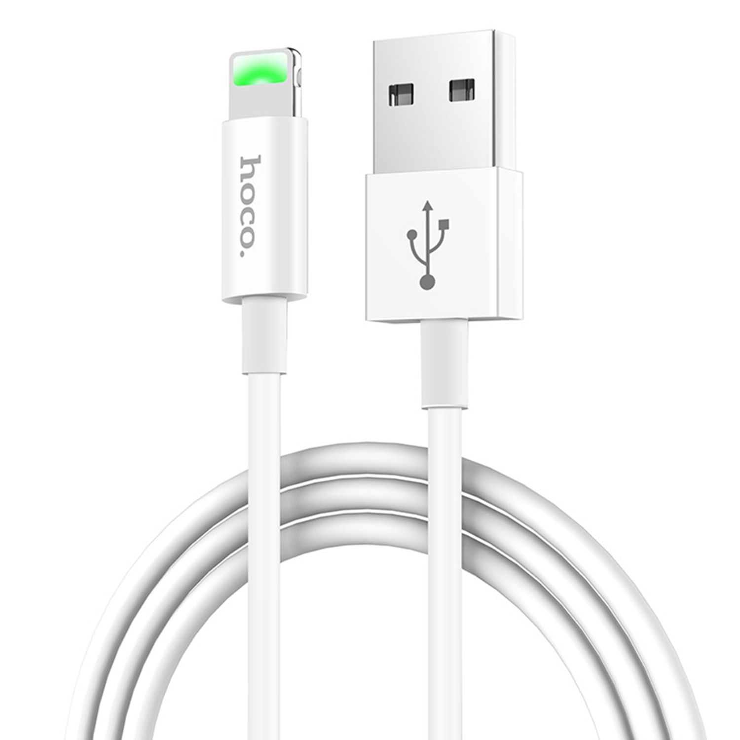 Cablu date tip Lightning Hoco Satellite, USB-A la Lightning, 12W, 2.4A, 1.0m, Alb fotografia produsului