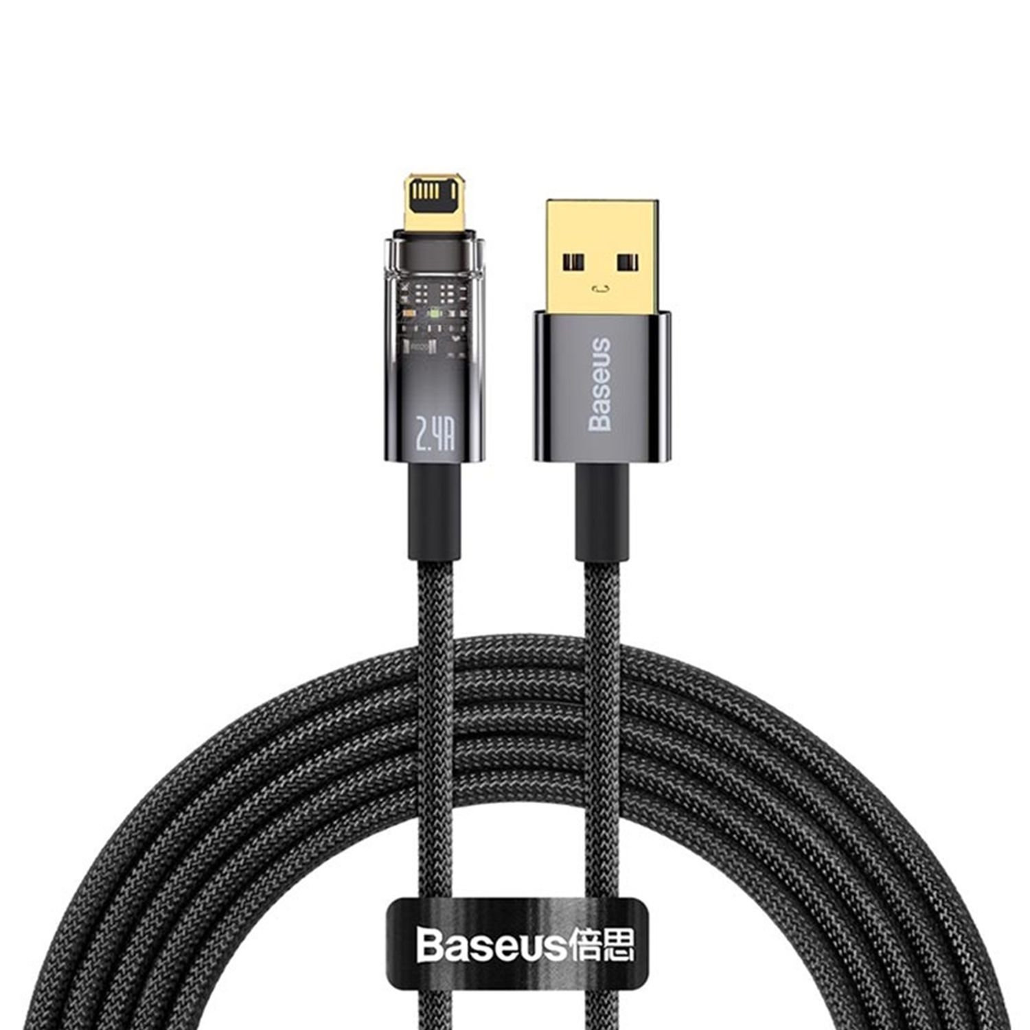 Cablu date tip Lightning Baseus Explorer Aula Power-Off, USB la Lightning, 2.4A, 2m, Negru fotografia produsului