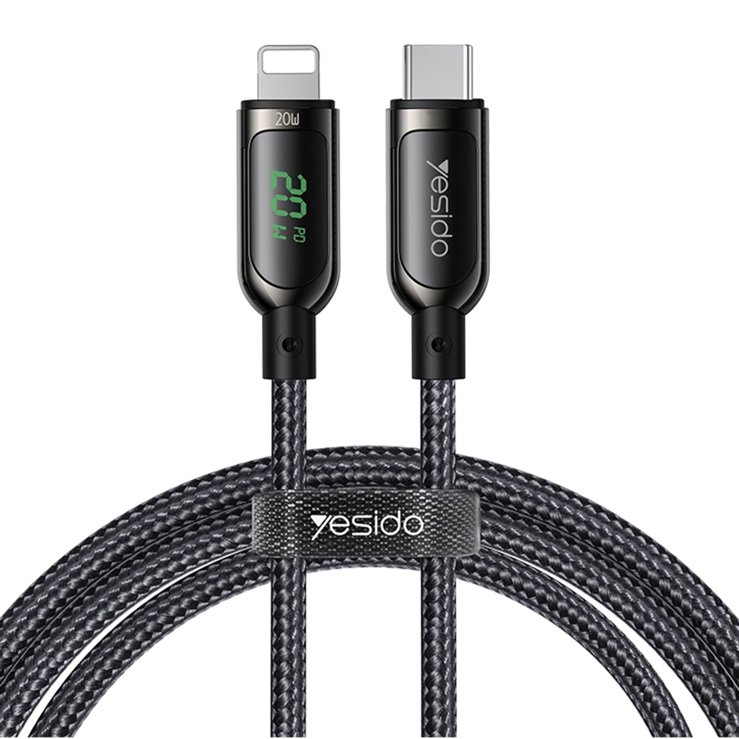 Cablu date tip Lightning  Yesido, Lightning la Type-C, 20W, 5A, Digital Display, 1.2m, Negru fotografia produsului