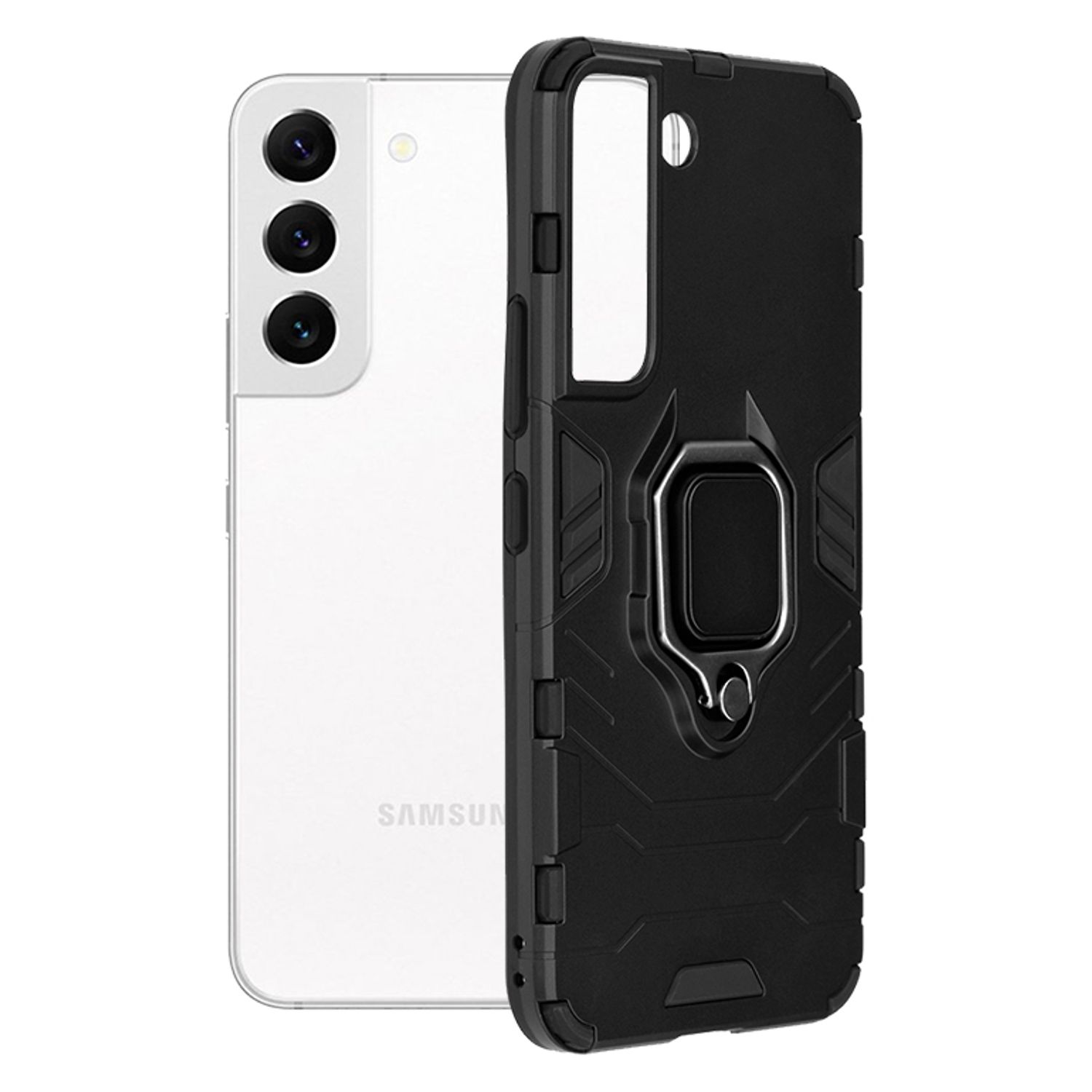 Husa de protectie Silicone Shield cu inel pentru Samsung Galaxy S22, Negru fotografia produsului