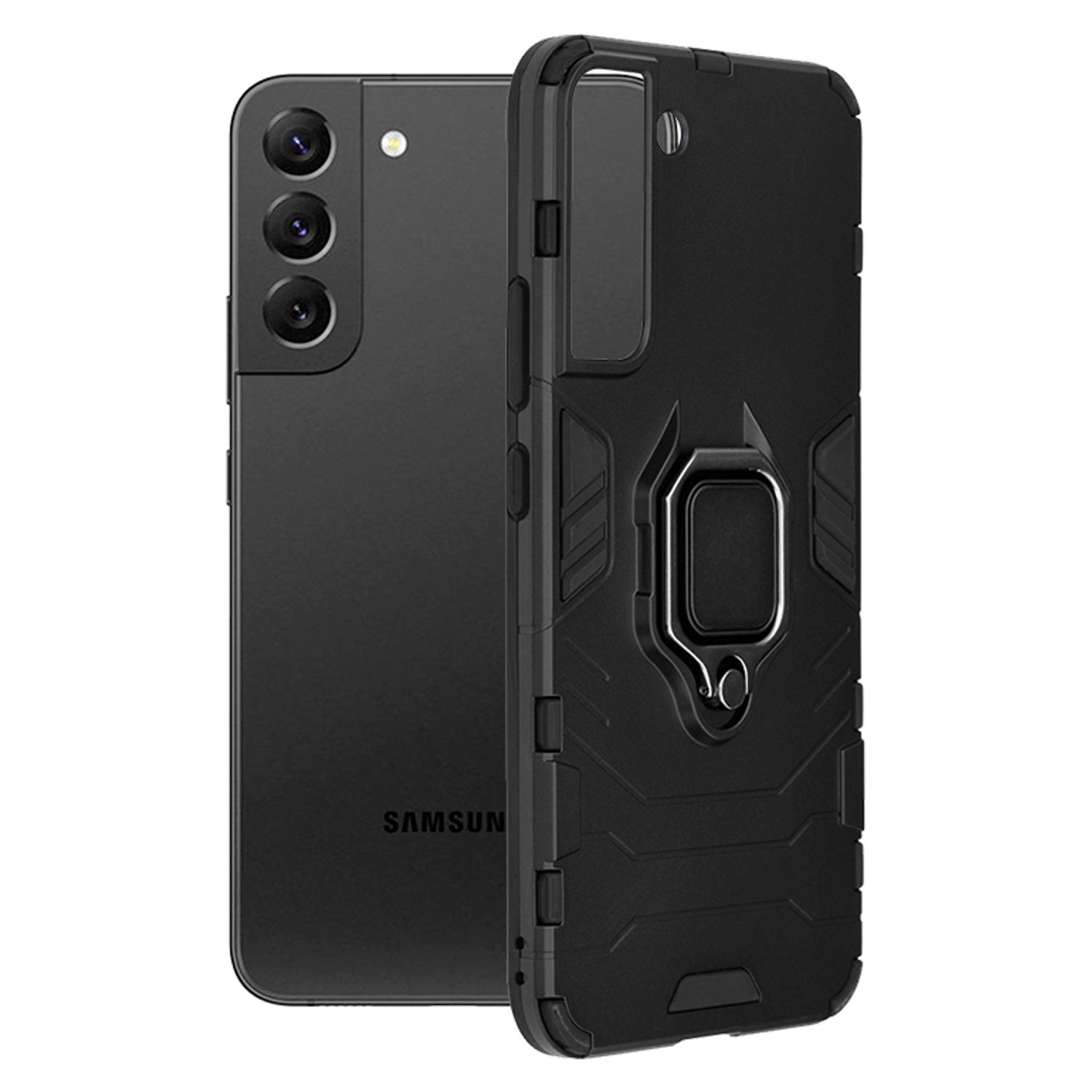 Husa de protectie Silicone Shield cu inel pentru Samsung Galaxy S22 Plus, Negru fotografia produsului