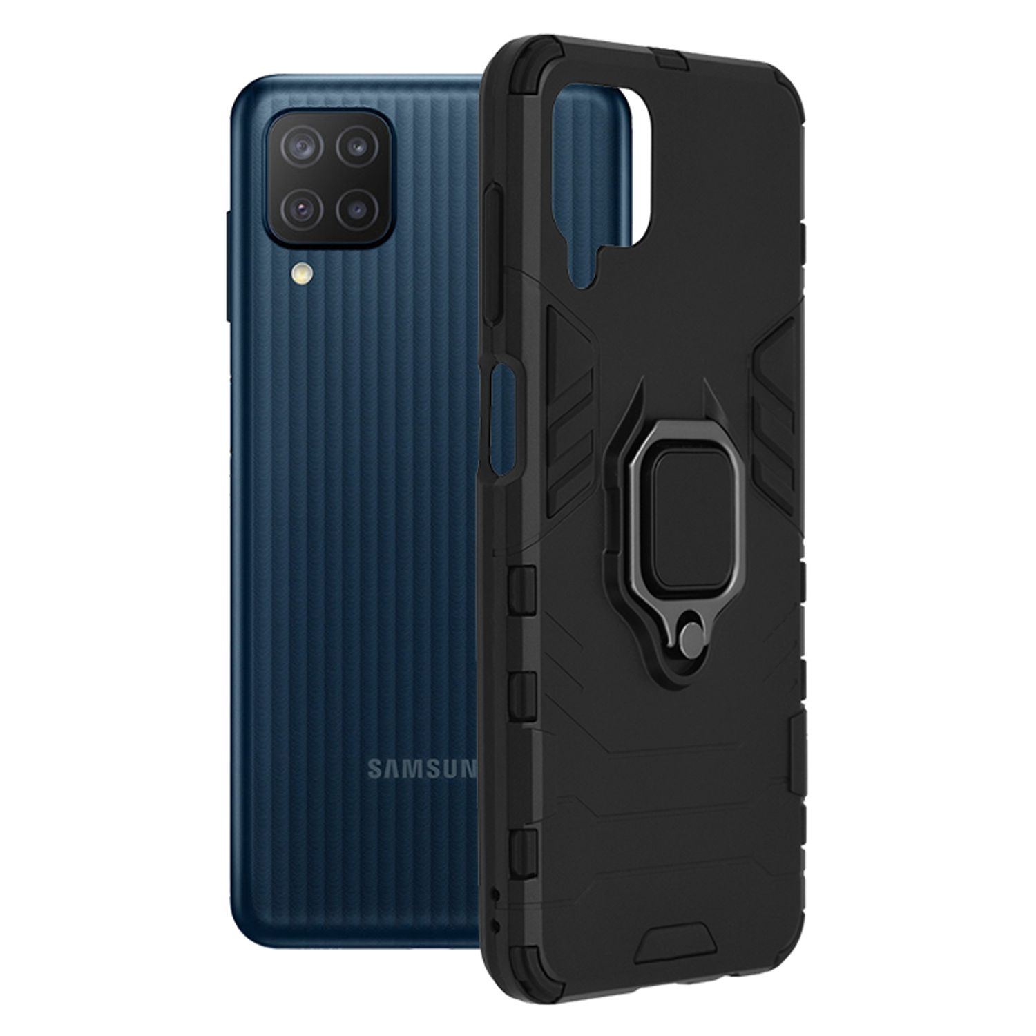 Husa de protectie Silicone Shield cu inel pentru Samsung Galaxy M12, Negru fotografia produsului