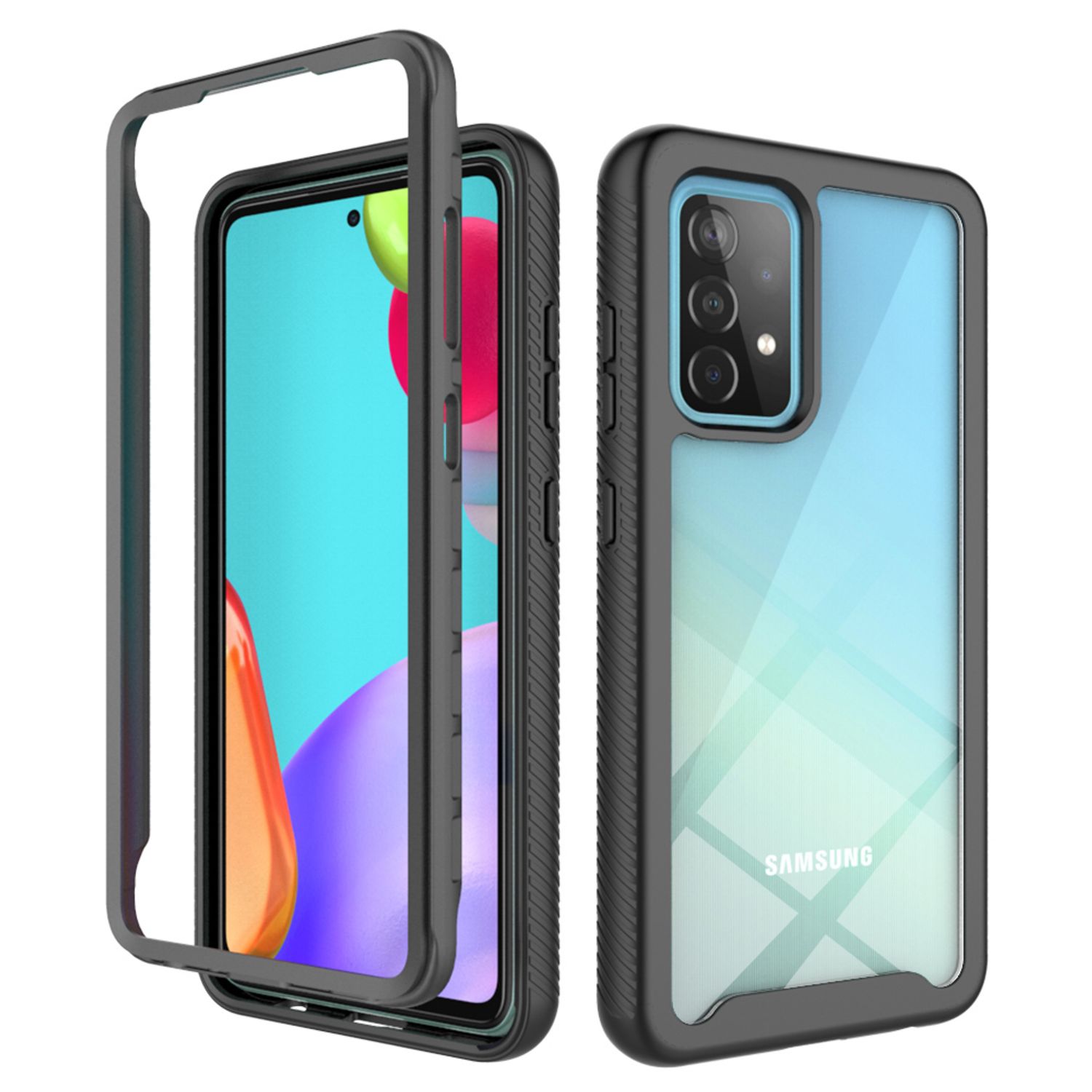 Husa completa cu folie protectoare compatibila cu Samsung Galaxy A52, Negru fotografia produsului