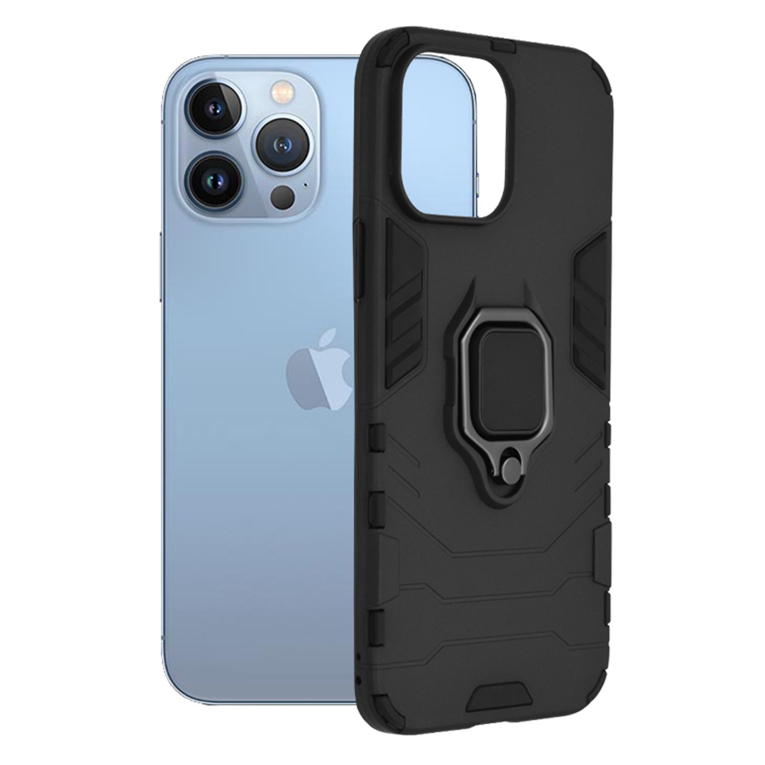 Husa premium din silicon cu inel compatibila cu iPhone 13 Pro Max, negru fotografia produsului