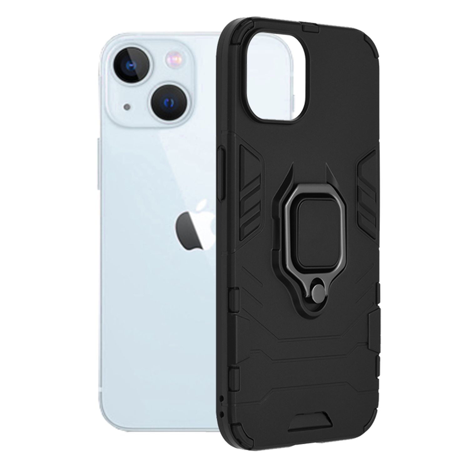 Husa premium din silicon cu inel compatibila cu iPhone 13, negru fotografia produsului
