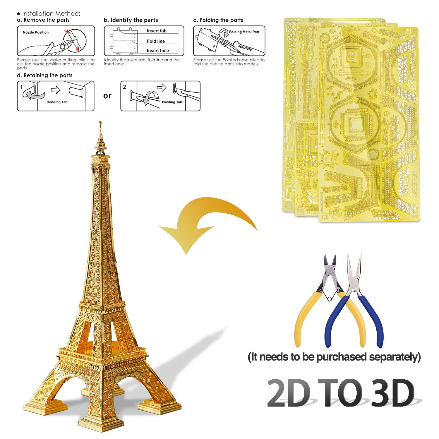 Puzzle 3D Piececool, Turnul Eiffel, Metal, 96 piese fotografia produsului View 4 L