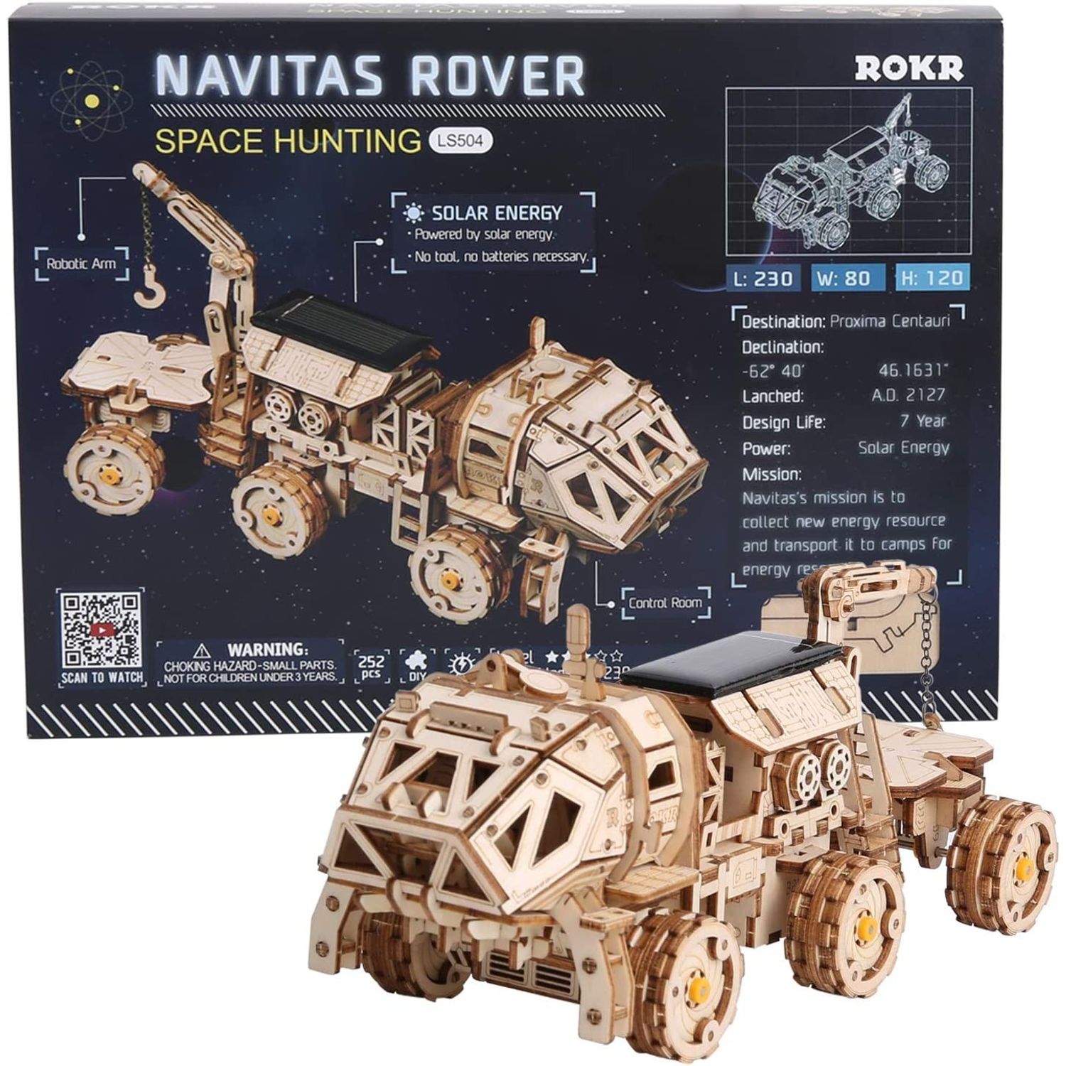 Puzzle 3D spatial, cu baterie solara, Navitas Rover, Lemn, 252 piese fotografia produsului View 2 L