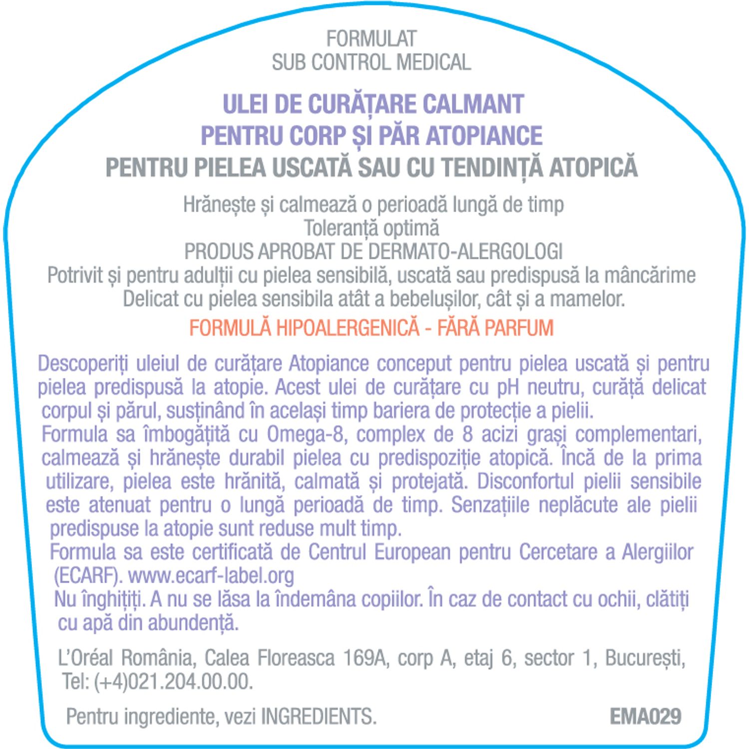 Ulei de curățare calmant pentru corp și par Atopiance pentru pielea uscată sau cu tendință atopica, 250 ml fotografia produsului View 3 L