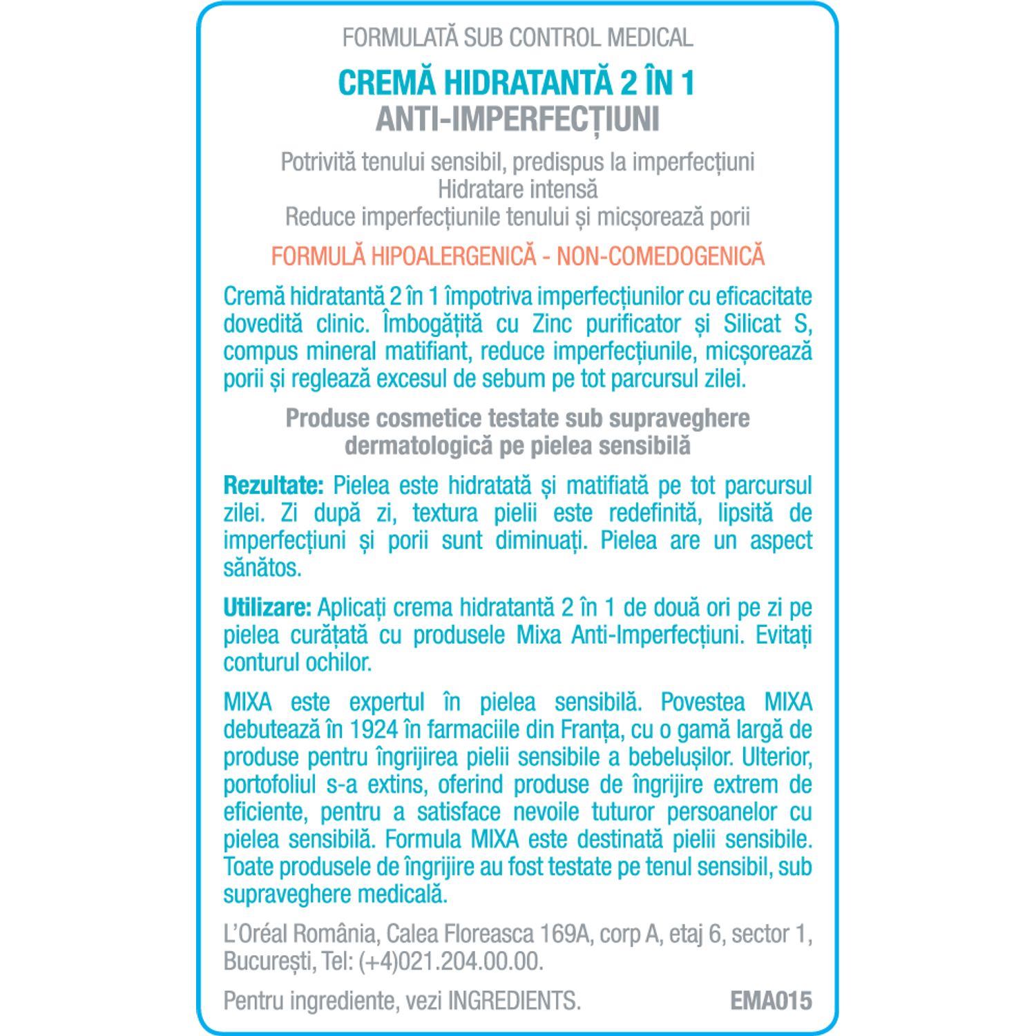 Cremă hidratantă Mixa 2 in 1 Anti-imperfecțiuni, 50 ml fotografia produsului View 5 L