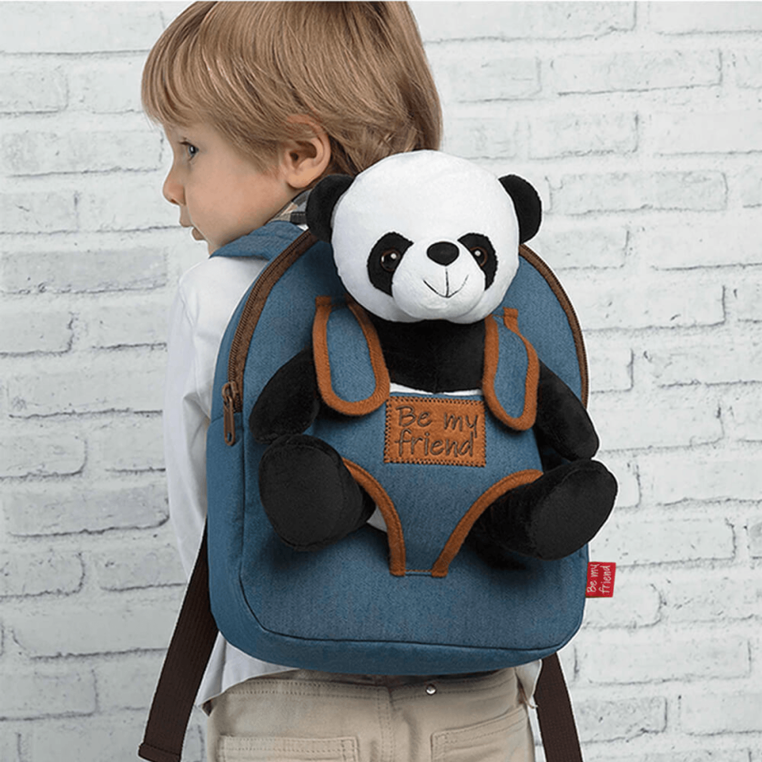 Rucsacel jeans cu jucarie Panda din plus fotografia produsului View 2 L