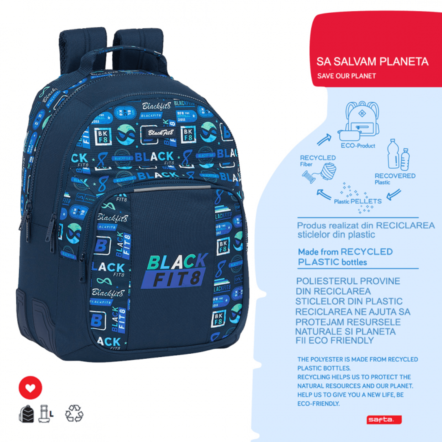 Rucsac scoala baieti BlackFit8 Logos fotografia produsului