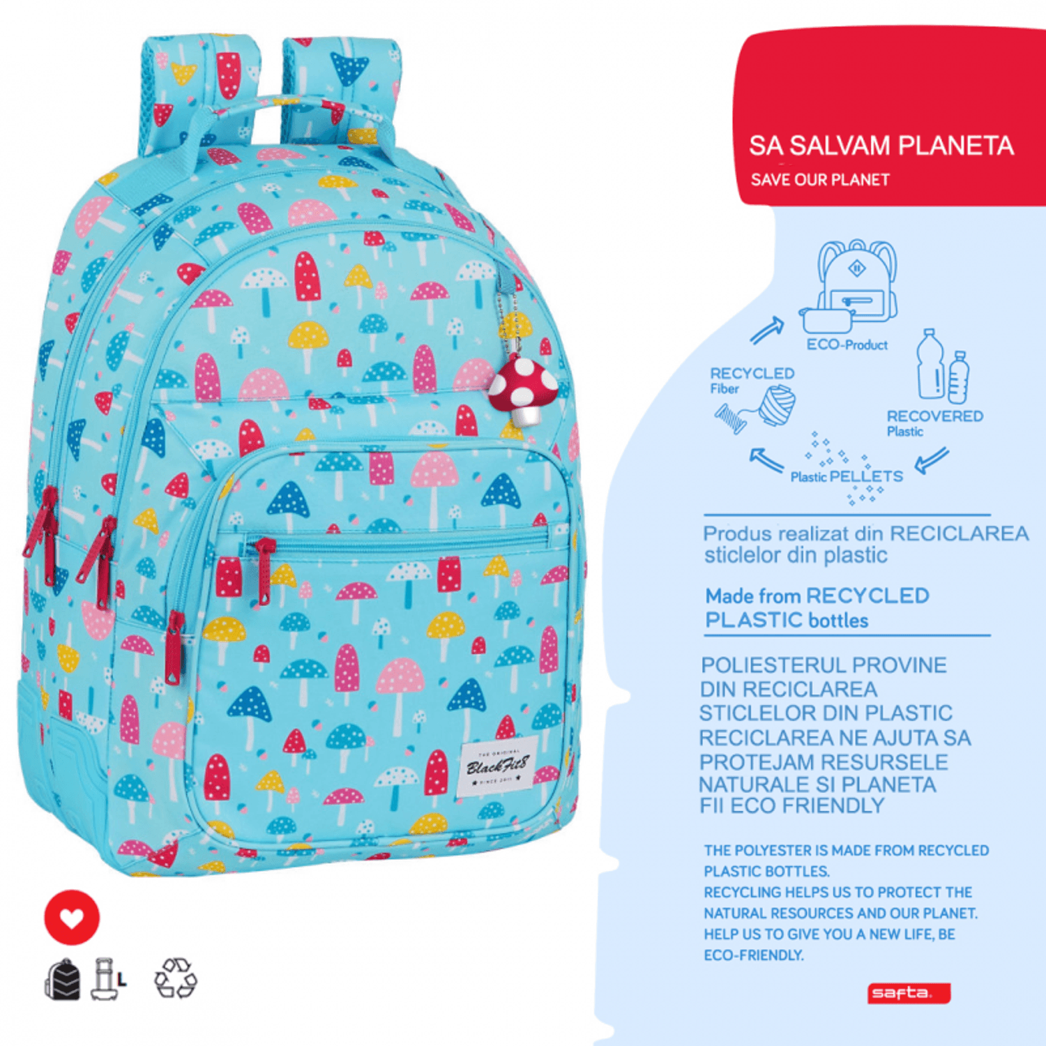 Rucsac dublu 42 cm Blackfit8 Ciupercute fotografia produsului