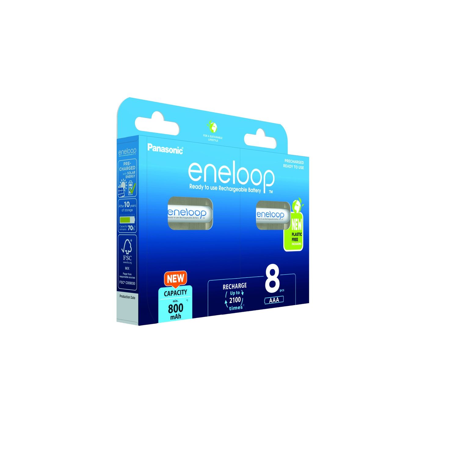 Acumulatori Panasonic Eneloop 2100 cicluri, 800mAh, R3 AAA Blister 8, BK-4MCDE/8BE fotografia produsului