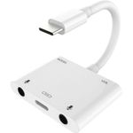 Adaptor STAR THT-010+, USB Type C - 2 x Jack 3.5mm / USB Type C (Alb) fotografia produsului
