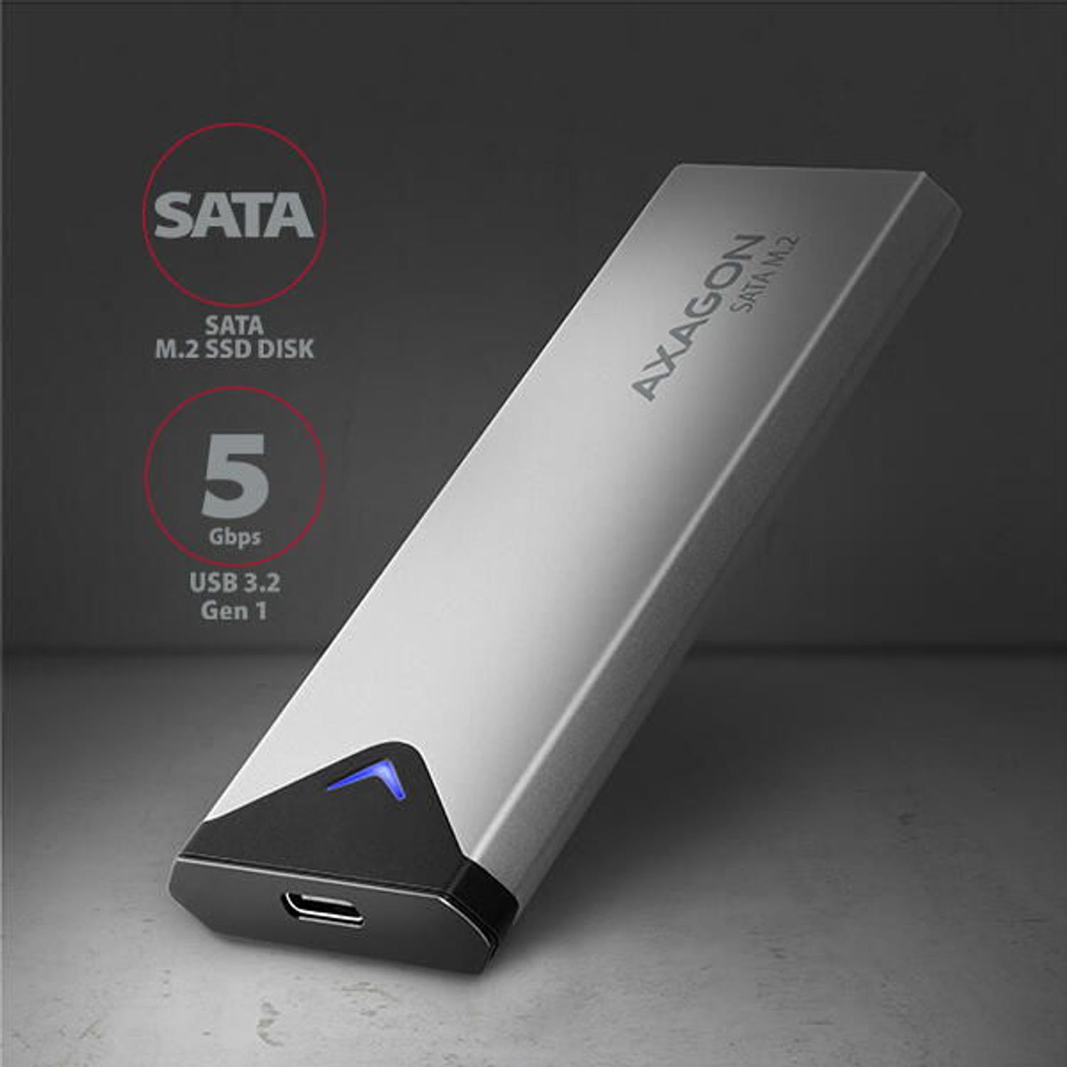 Adaptor AXAGON EEM2-U3C, USB 3.1 Type-C - M.2 SSD (Gri) fotografia produsului View 4 L