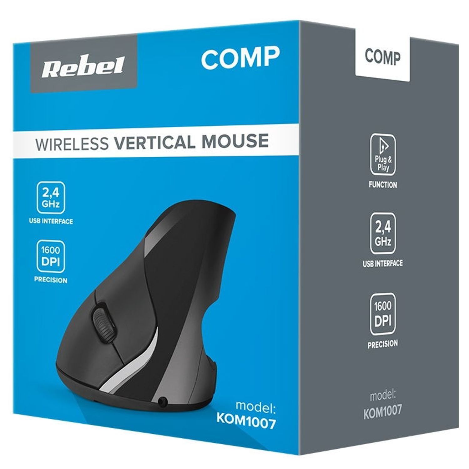 Mouse Vertical Wireless Rebel KOM1007, optic, 1600 Dpi (Negru) fotografia produsului View 5 L