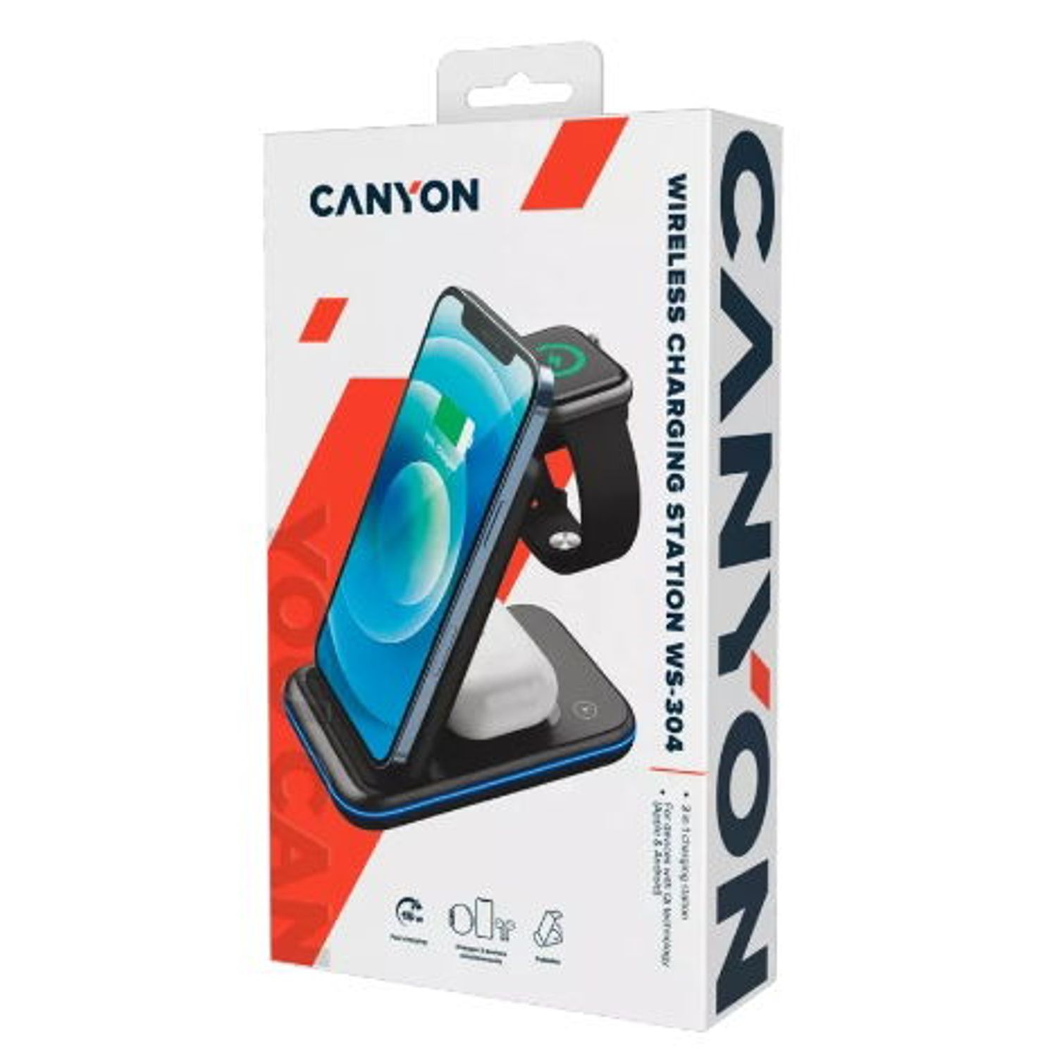 Incarcator Wireless Canyon WS-304 3in1, 15W (Alb) fotografia produsului View 6 L