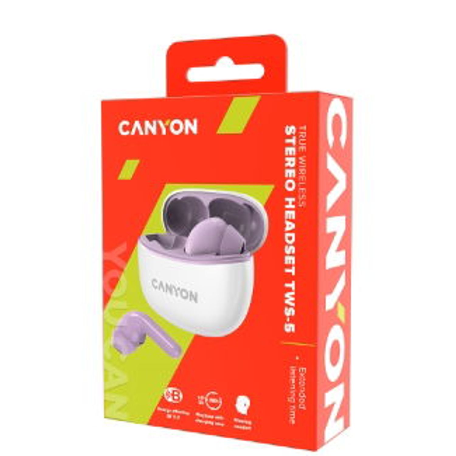 Casti True Wireless Canyon TWS-5, Bluetooth, In-Ear, Microfon (Violet) fotografia produsului View 5 L