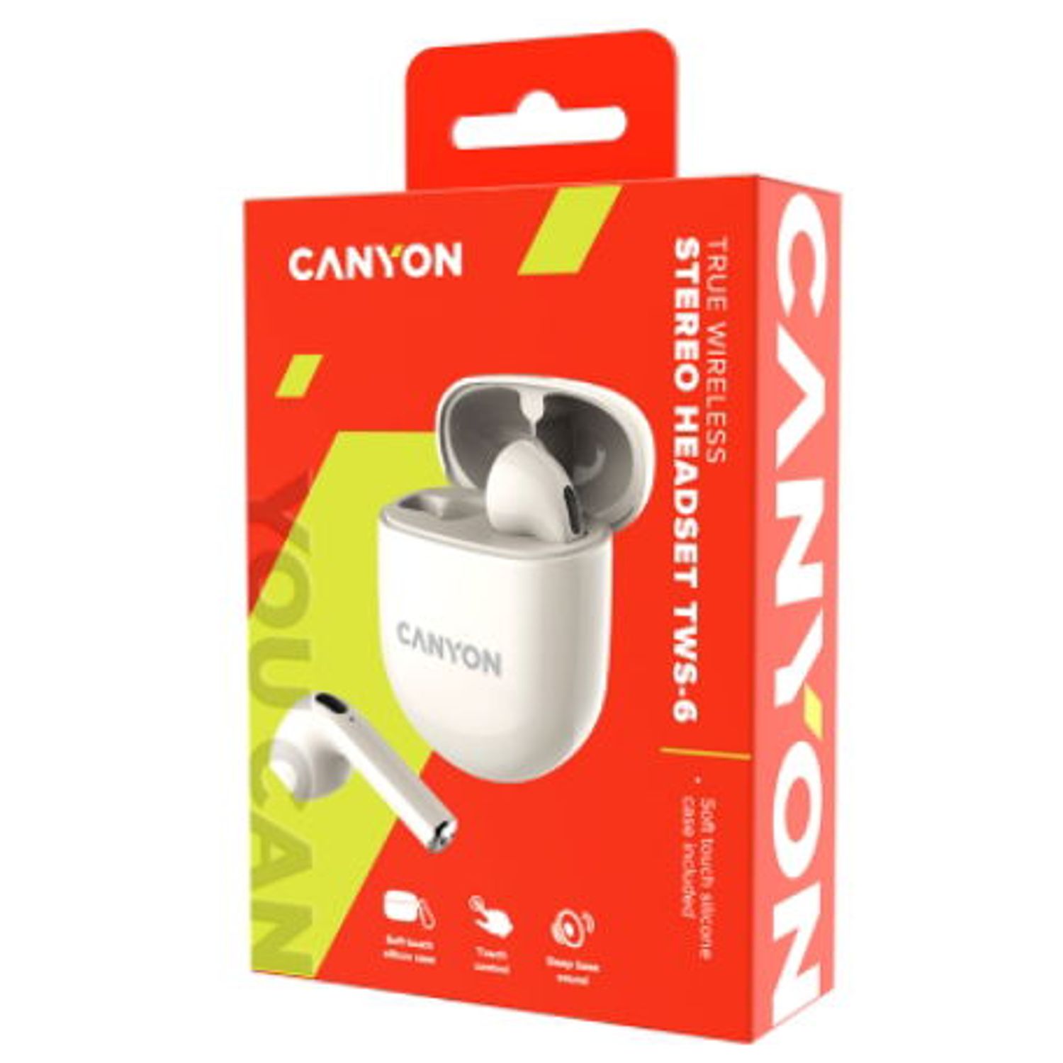 Casti True Wireless Canyon TWS-6, Bluetooth, Touch Control, Gaming Mode, Microfon (Alb) fotografia produsului View 2 L