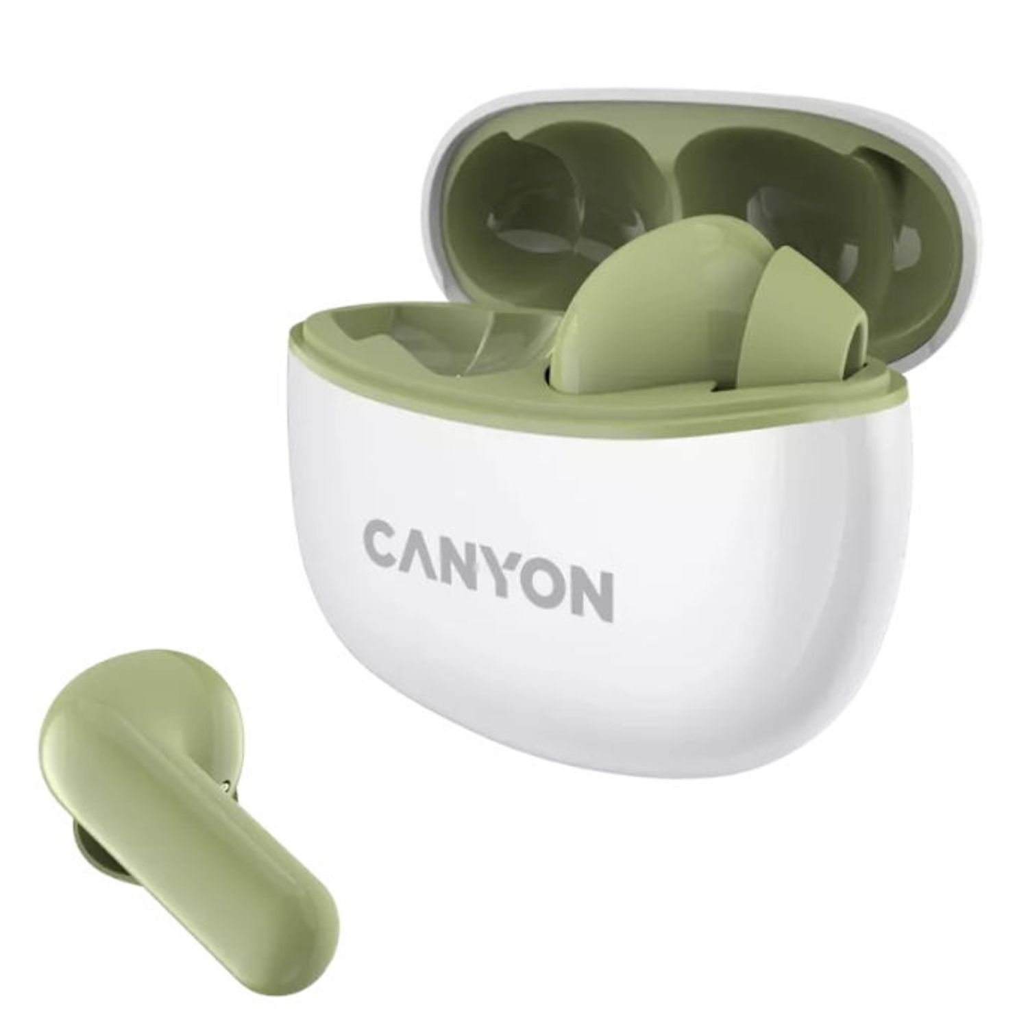 Casti True Wireless Canyon TWS-5, Bluetooth, In-Ear, Microfon (Alb/Verde) fotografia produsului