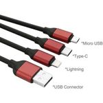 Cablu de Incarcare 3n1, Fast Charging, MicroUSB, Type-C, Lighting, 1.2 m, Negru fotografia produsului View 2 S