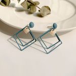 Cercei cu forme geometrice, forma patrat, Albastru cu Auriu fotografia produsului View 3 S