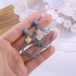 Cercei cu forme geometrice, forma patrat, Albastru cu Auriu fotografia produsului View 2 S