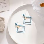 Cercei cu forme geometrice, forma patrat, Albastru cu Auriu fotografia produsului View 5 S