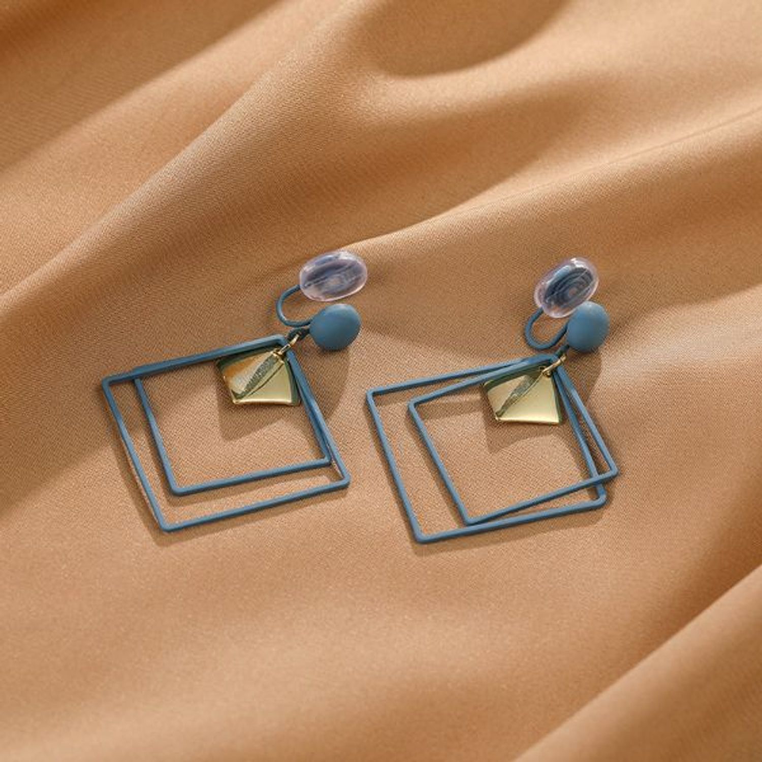 Cercei cu forme geometrice, forma patrat, Albastru cu Auriu fotografia produsului View 6 L