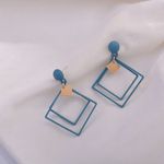 Cercei cu forme geometrice, forma patrat, Albastru cu Auriu fotografia produsului View 8 S