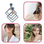 Cercei cu forme geometrice, forma patrat, Albastru cu Auriu fotografia produsului View 10 S