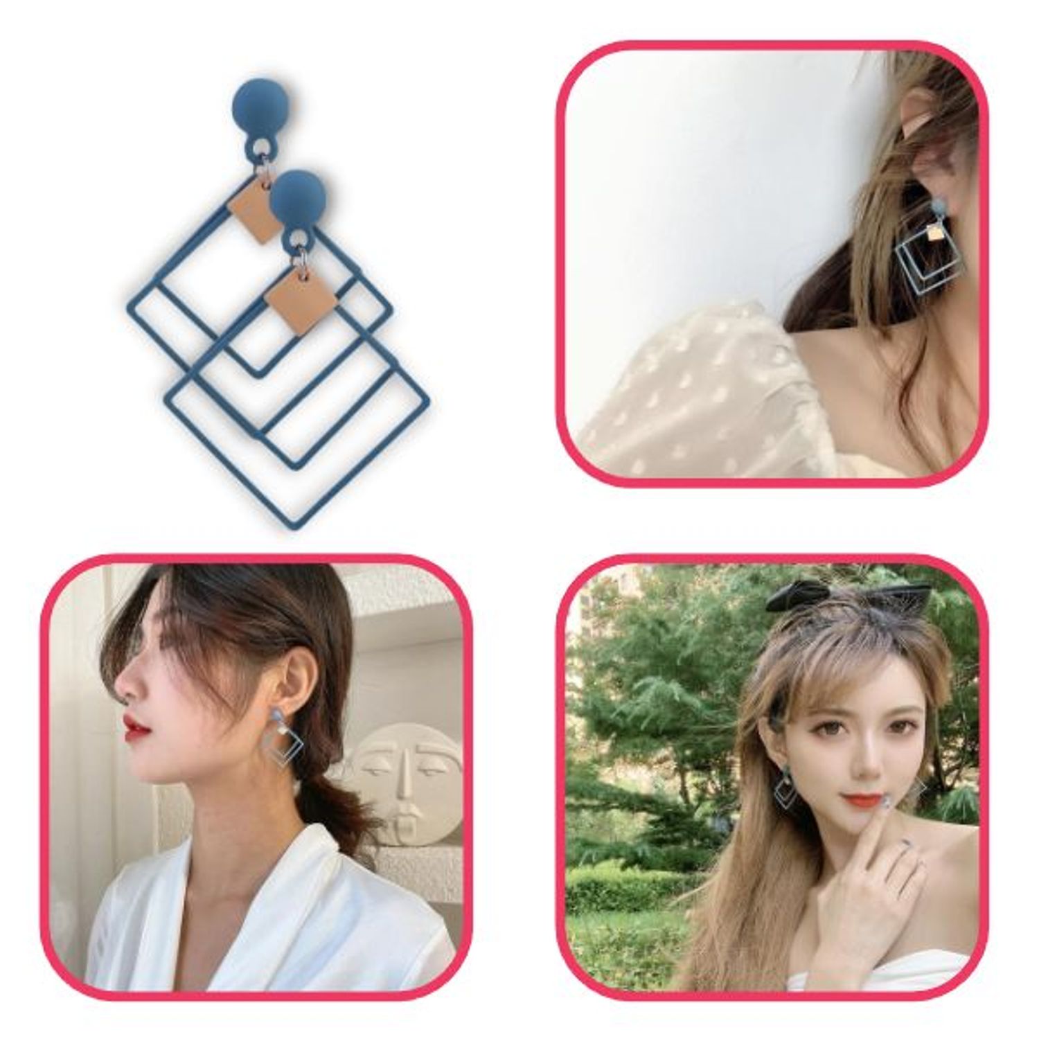 Cercei cu forme geometrice, forma patrat, Albastru cu Auriu fotografia produsului View 10 L