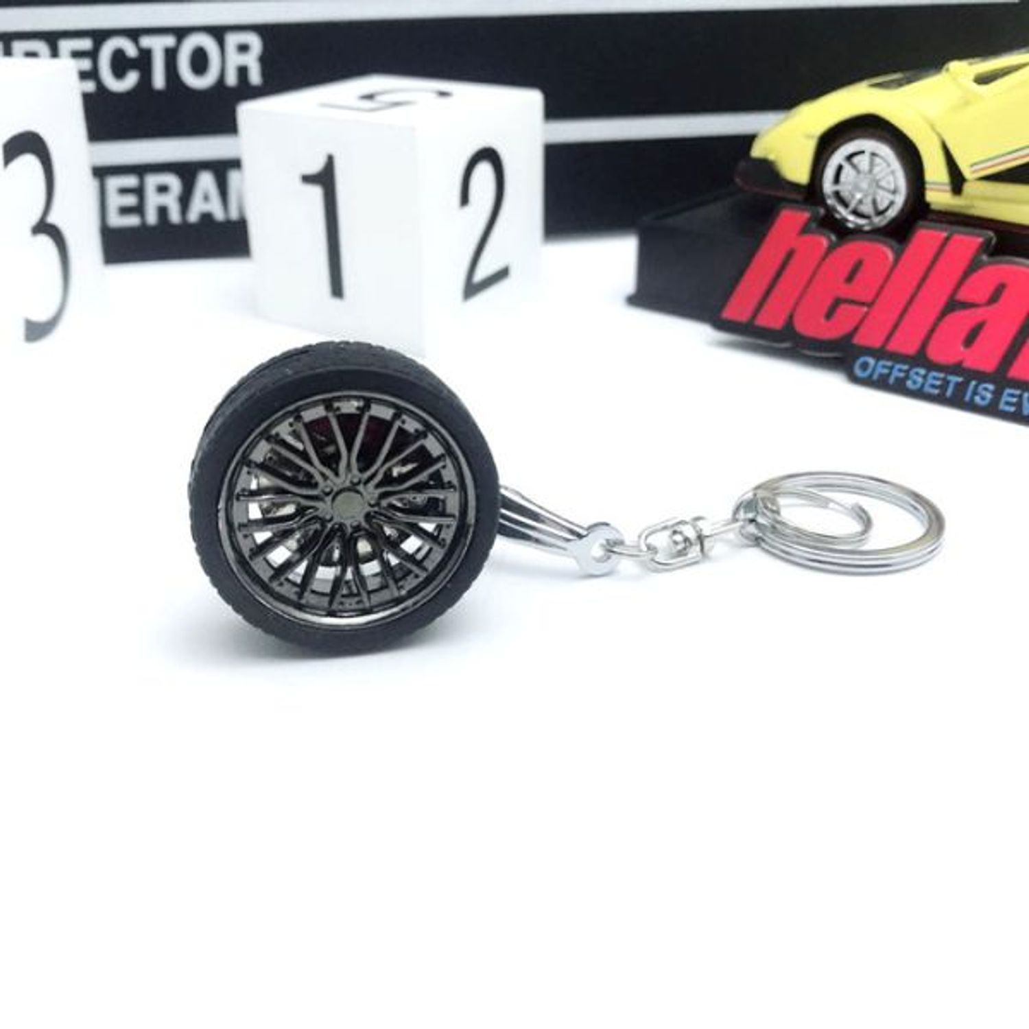 Breloc metalic anticoroziv, model roata auto, Negru fotografia produsului View 4 L