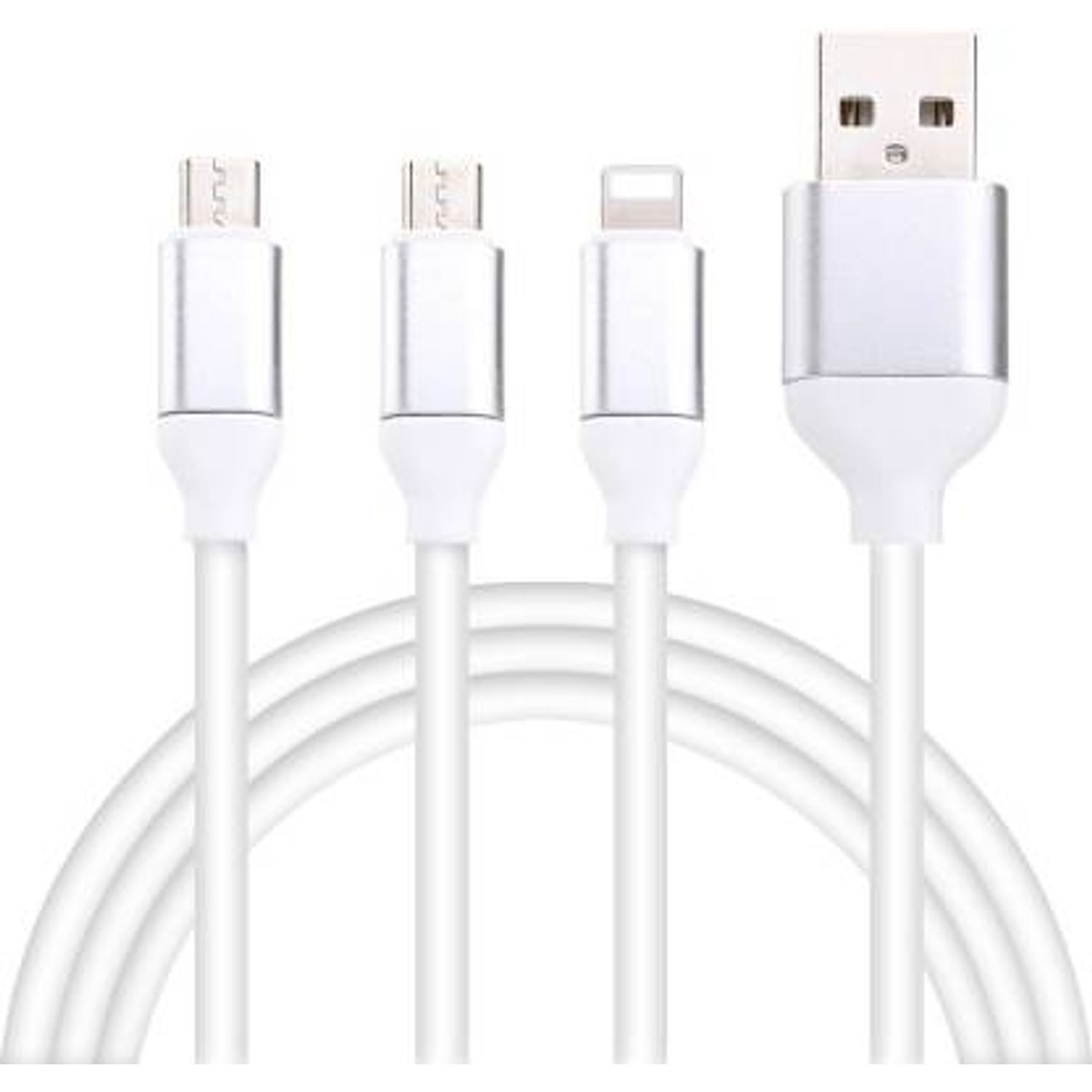 Cablu de Incarcare 3n1, Fast Charging, MicroUSB, Type-C, Lighting, 1.2 m, Alb fotografia produsului