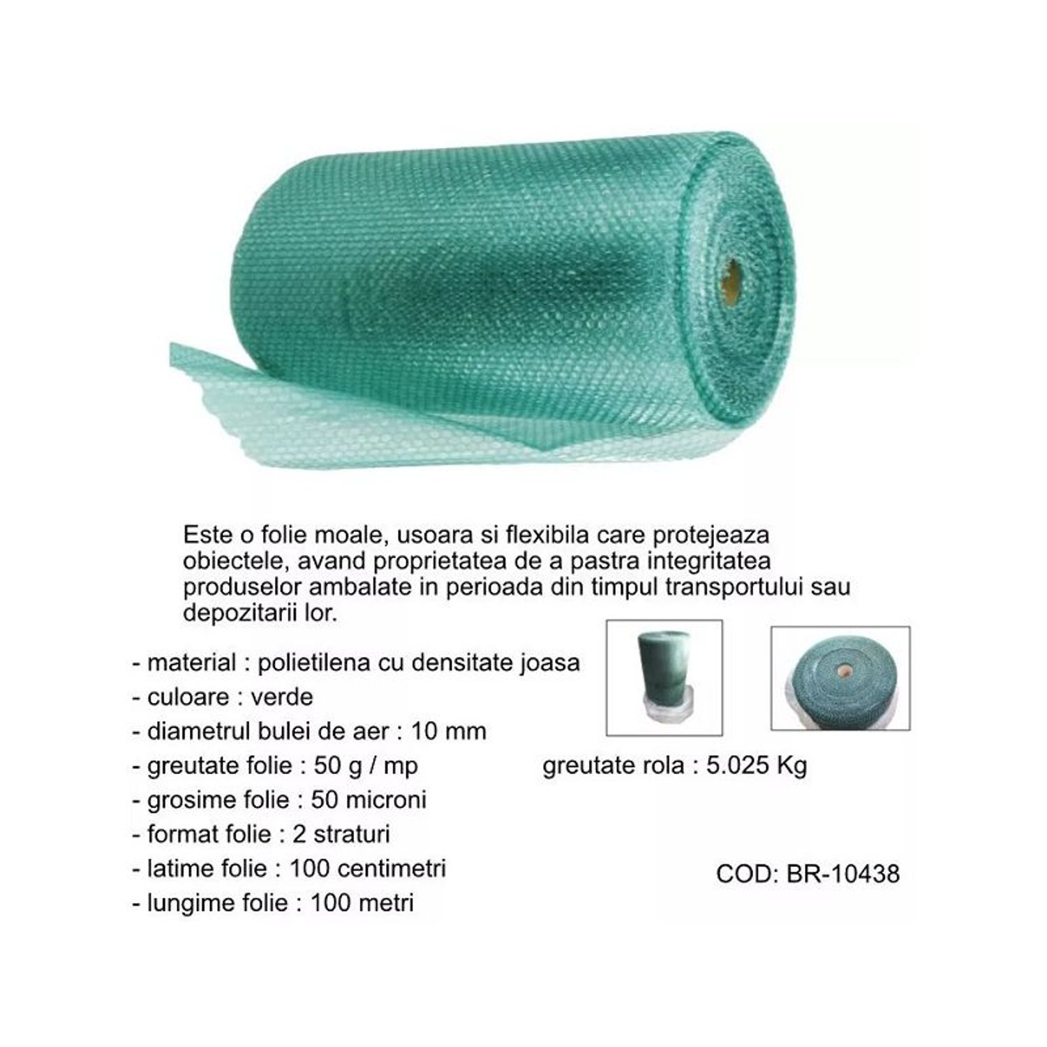 Folie cu bule verde 50 gr/mp 1m/100 ml/100mp fotografia produsului View 4 L