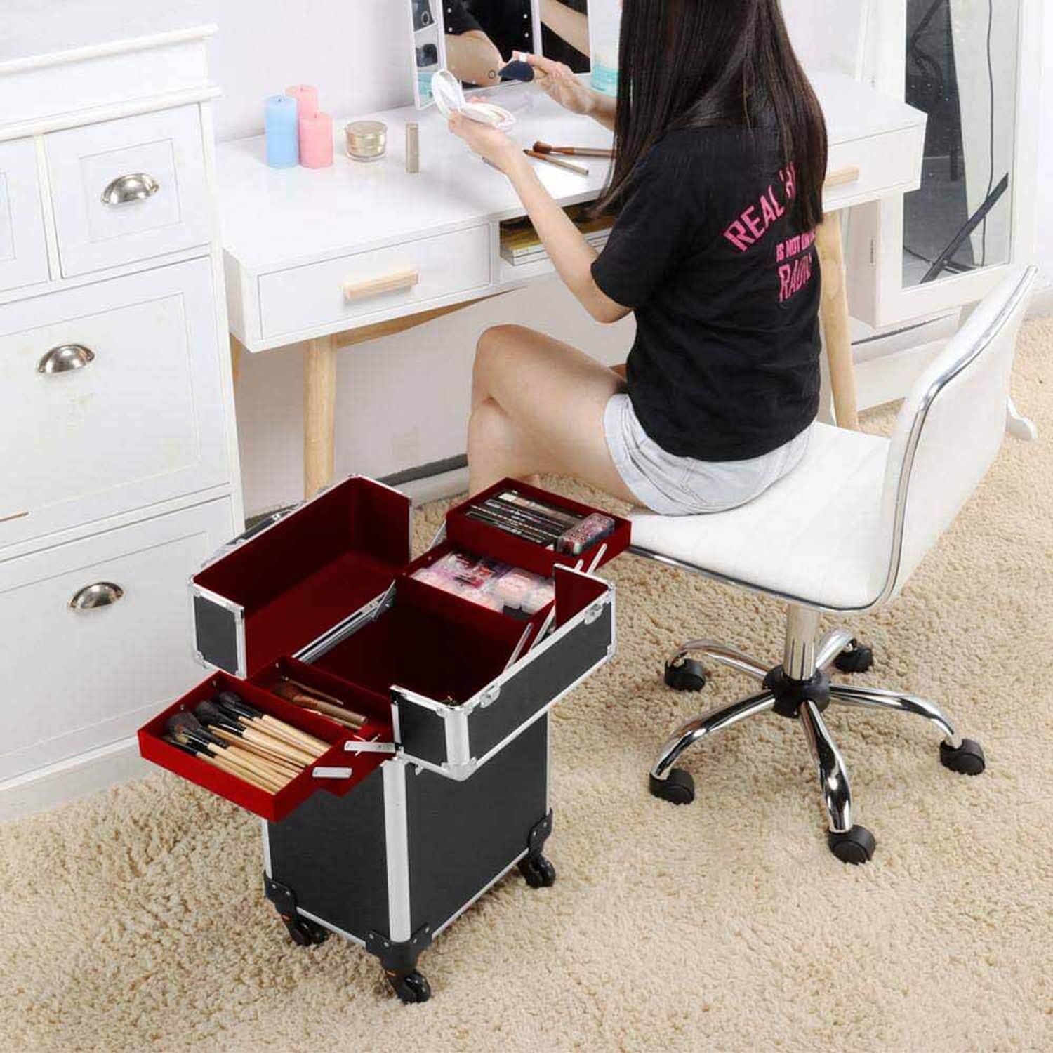 Geanta cosmetice Timeless Tools, tip troler, Negru fotografia produsului View 6 L