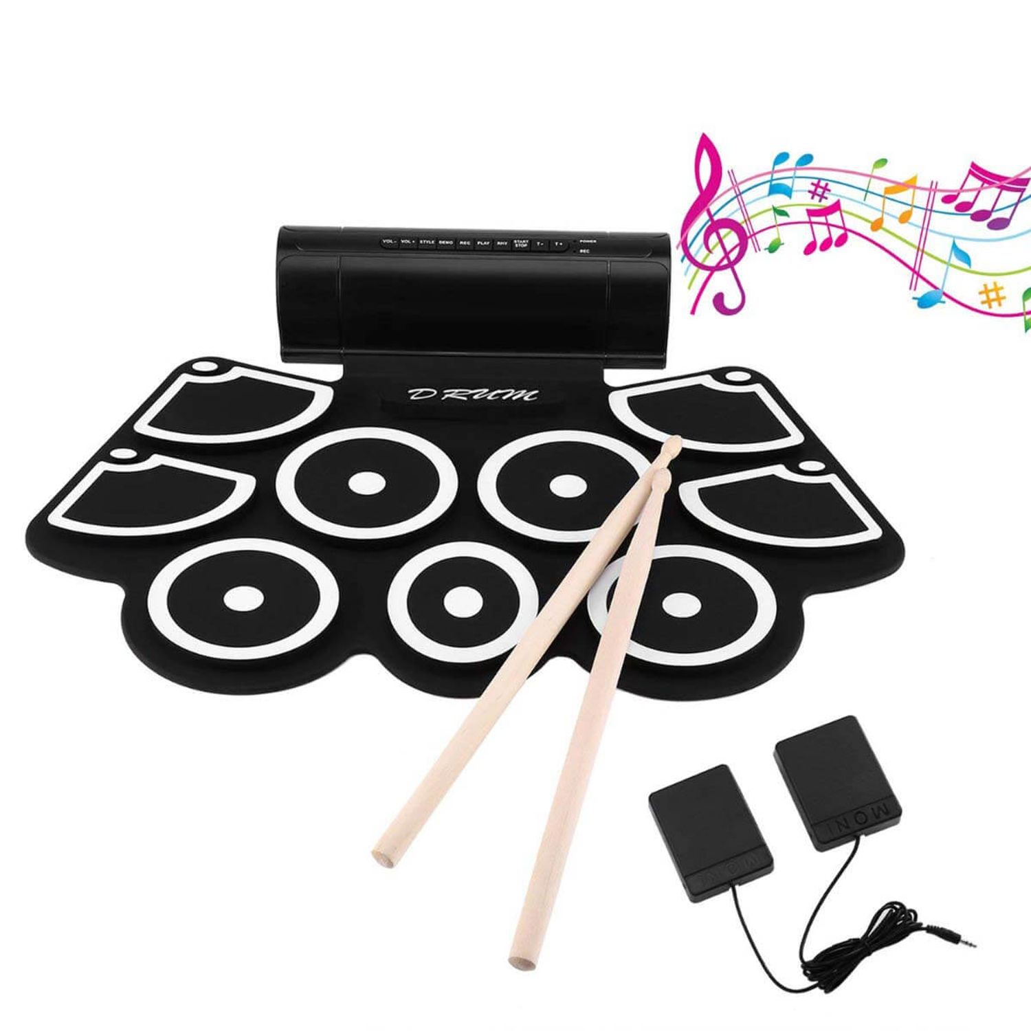 Set portabil de tobe electronice Timeless Tools cu melodii demo, Negru fotografia produsului View 7 L