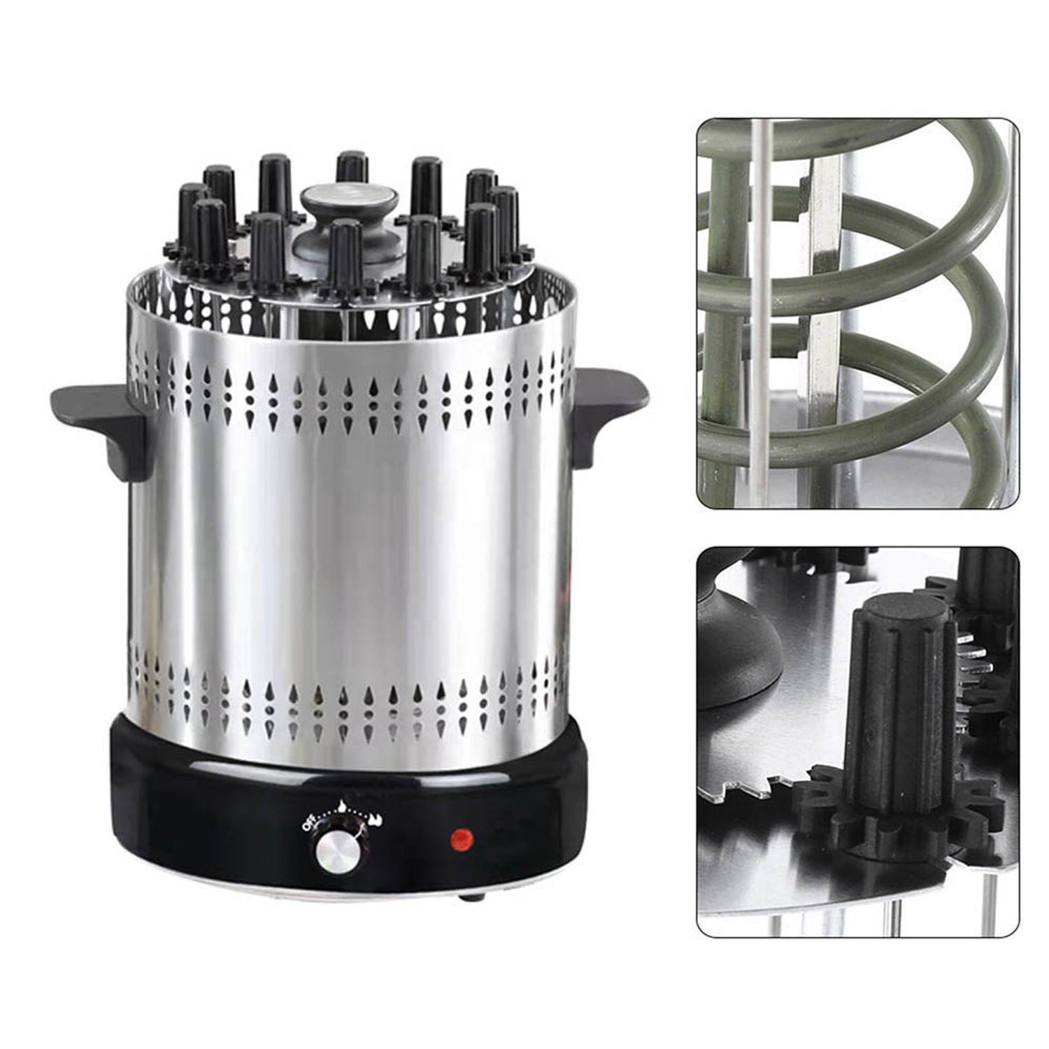 Gratar vertical Timeless Tools cu 12 buc frigarui inox rotative la 360&deg;, 1200 W fotografia produsului View 3 L
